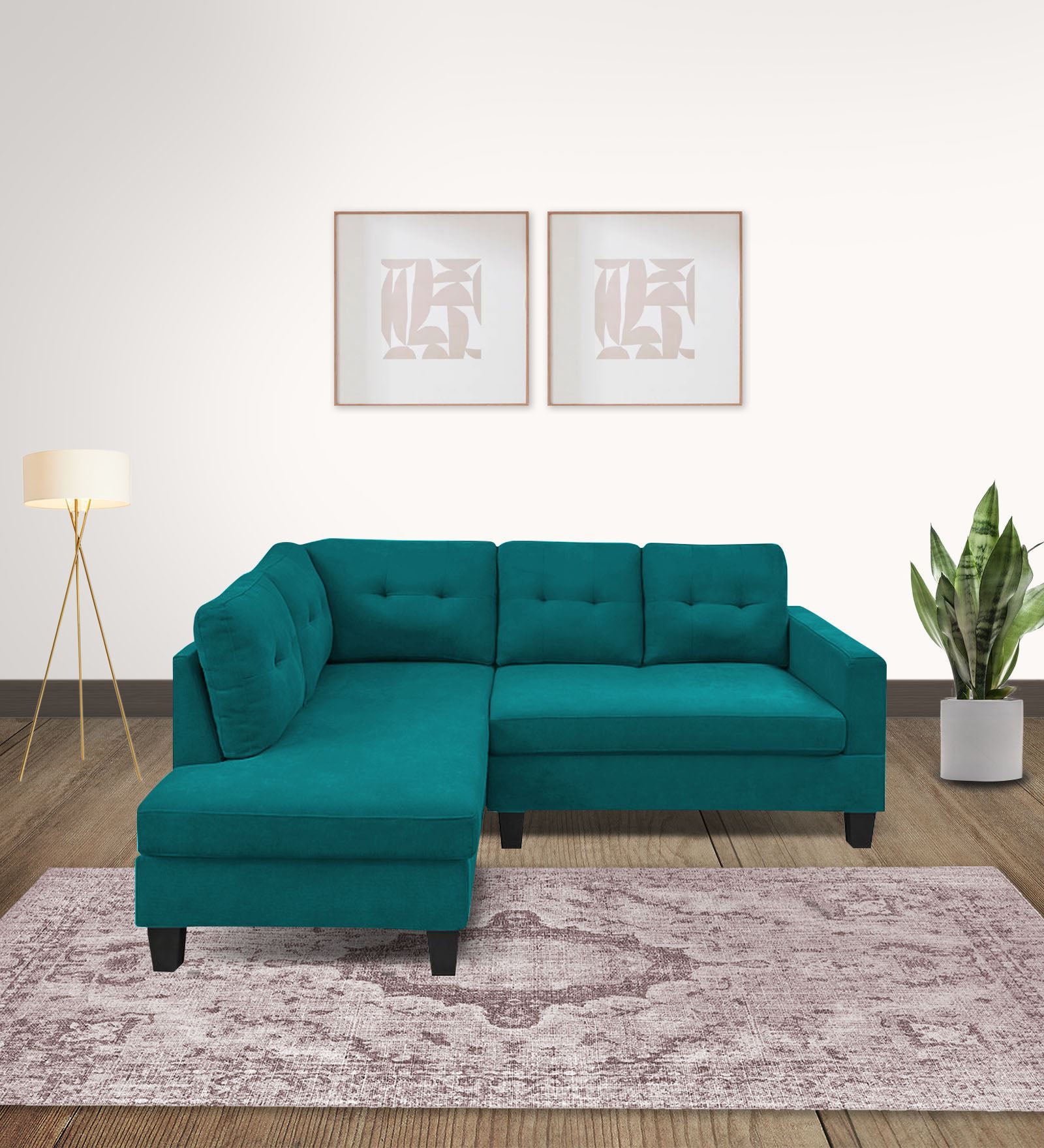 Thomas Fabric RHS Sectional Sofa (2+Lounger) in Sea Green Colour