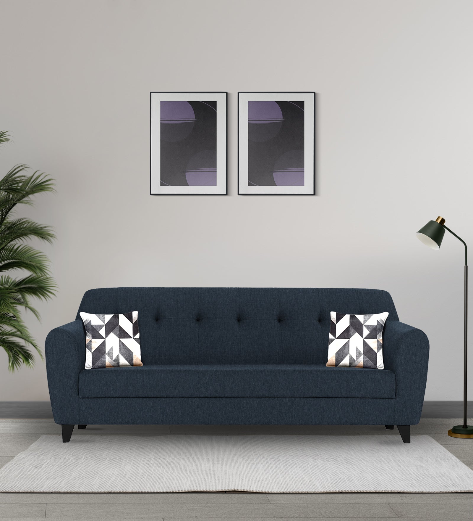 Melaan Fabric 3 Seater Sofa In Denim Blue Colour