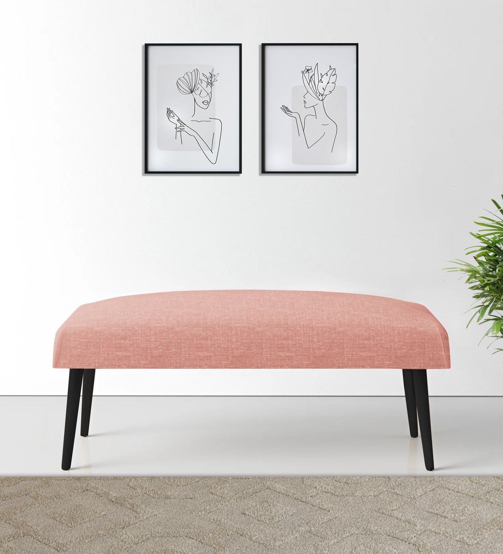 Adon Velvet Bench In Blush Pink Colour