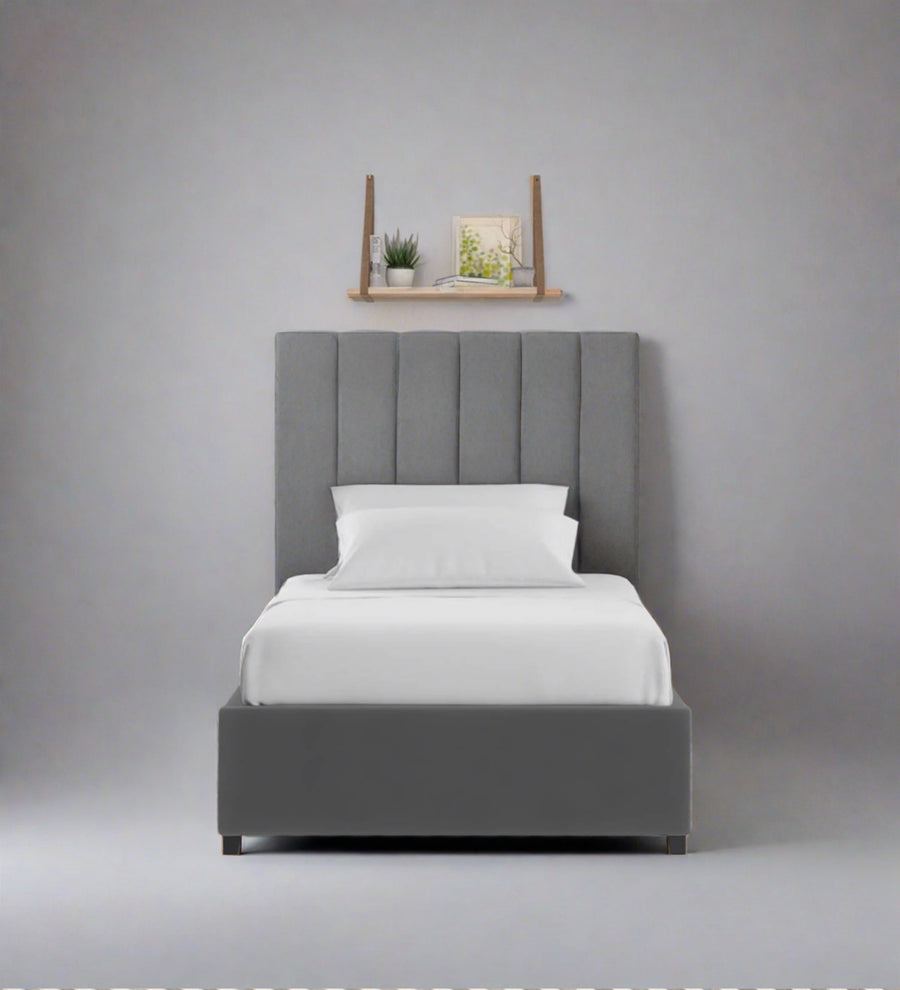 Lara Velvet Upholstered Single Bed In Davy Grey Colour - Febonic Living