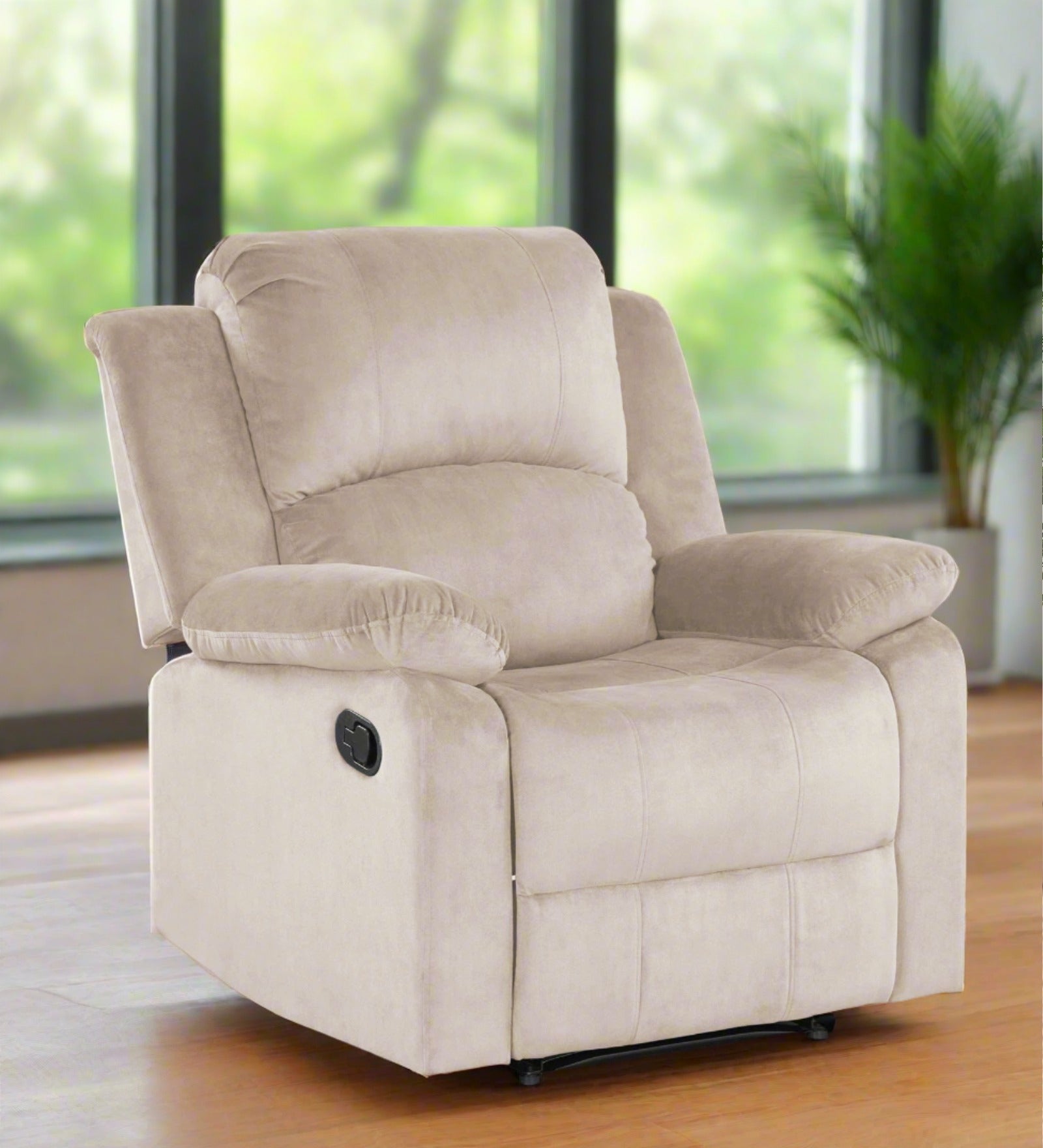 Henry Velvet Manual 1 Seater Recliner In Camel Beige Colour