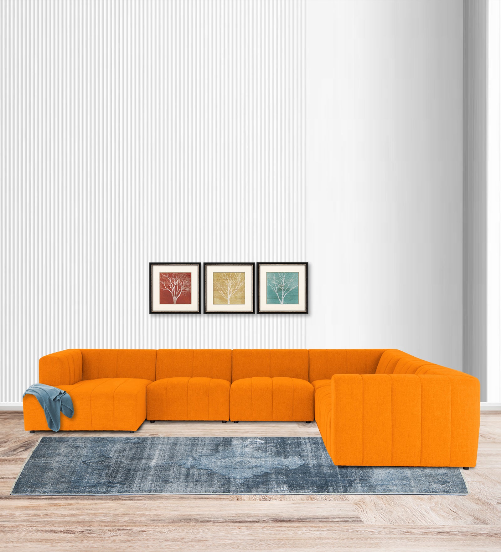 Damo Fabric RHS 8 Seater Sectional Sofa In Vivid Orange Colour