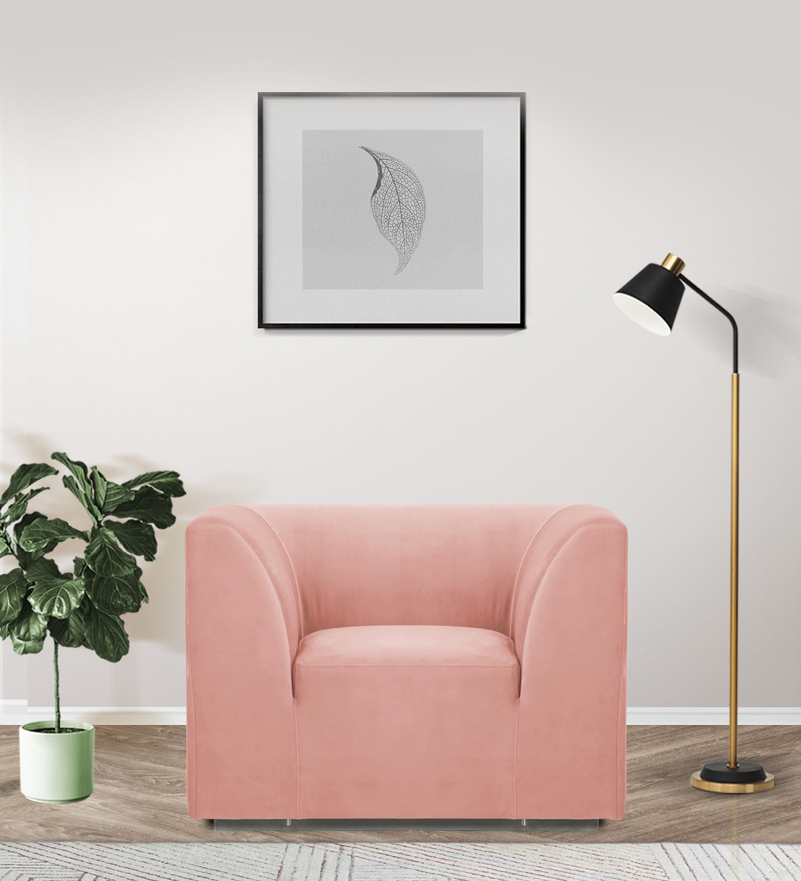 Bufa Velvet 1 Seater Sofa in Blush Pink Colour