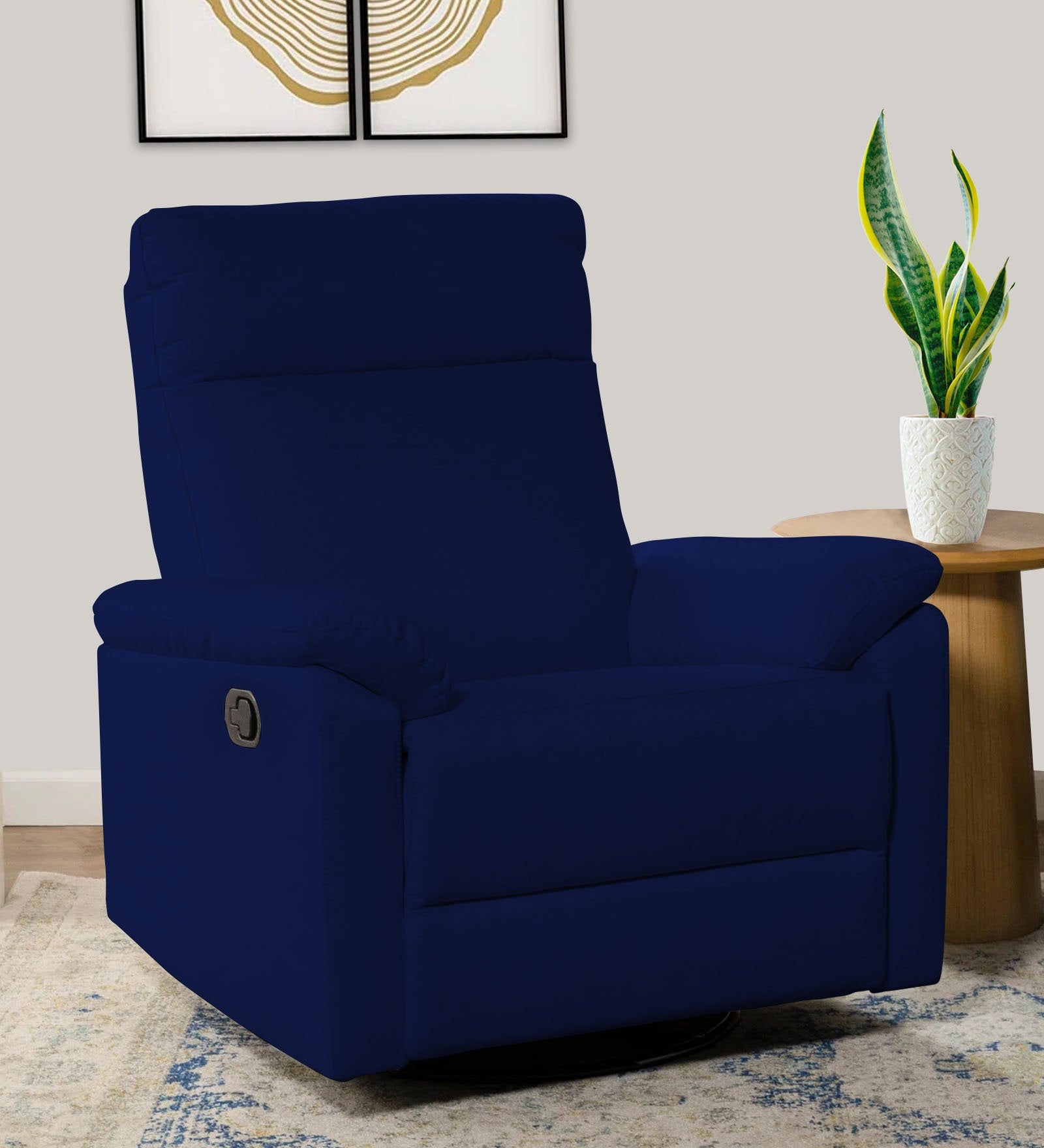 Mandy Fabric Manual 1 Seater Recliner In Royal Blue Colour