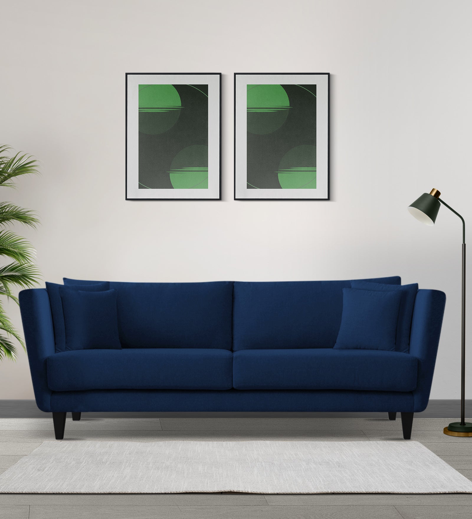 Norway Velvet 3 Seater Sofa In Imperial Blue Colour