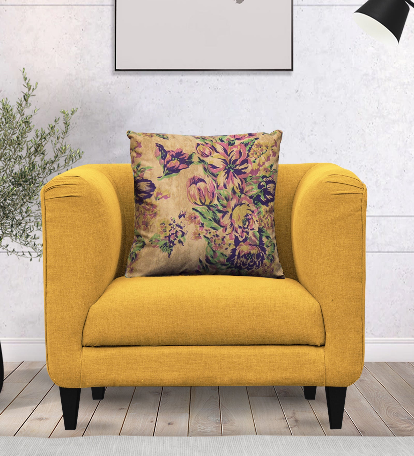 Niki Fabric 1 Seater Sofa in Bold Yellow Colour