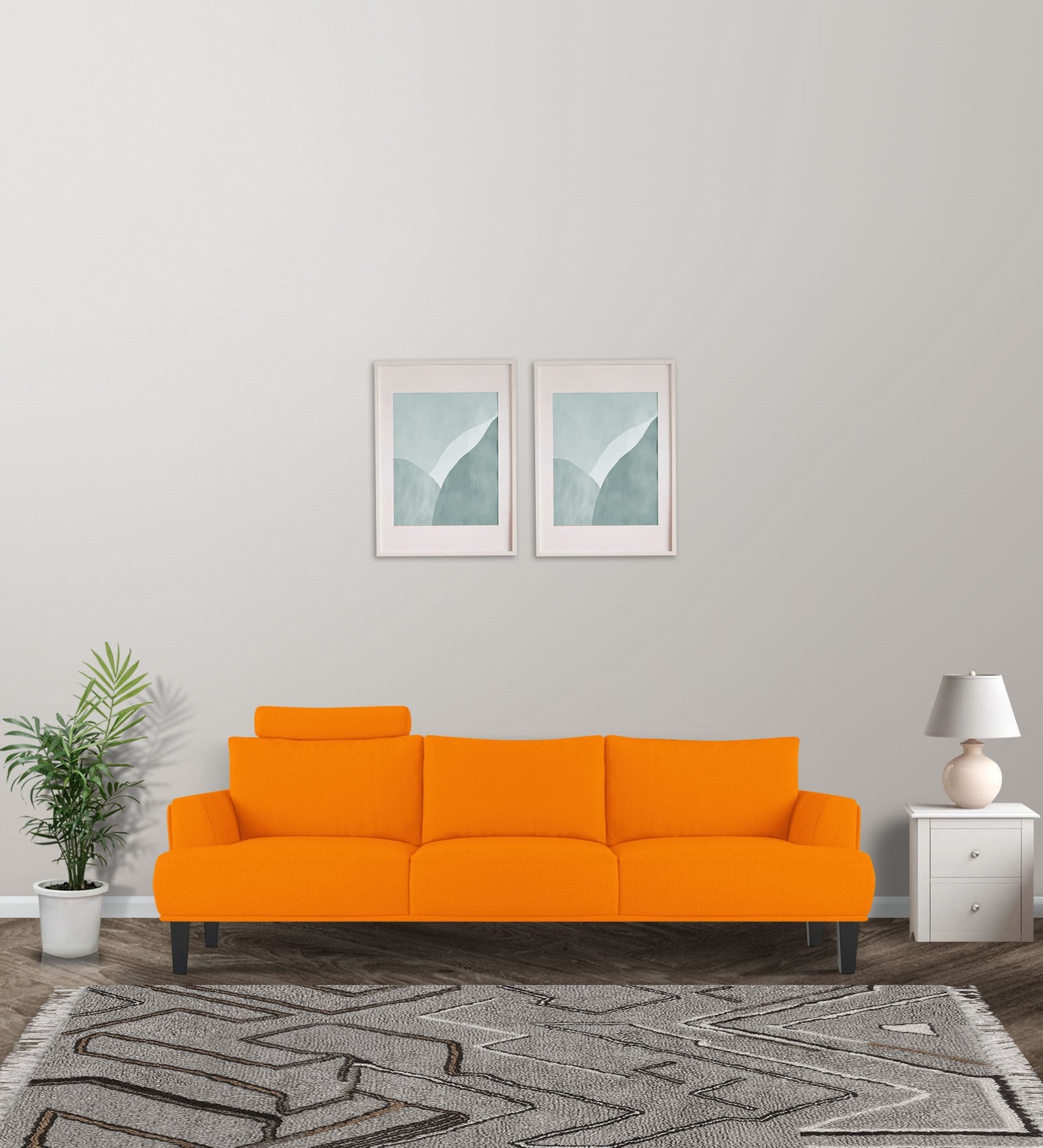 Como Fabric 3 Seater Sofa in Vivid Orange Colour
