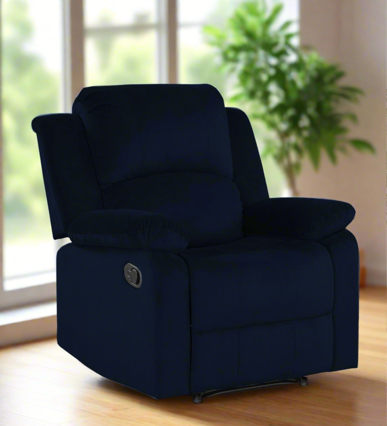 Henry Velvet Manual 1 Seater Recliner In Dark Blue Colour