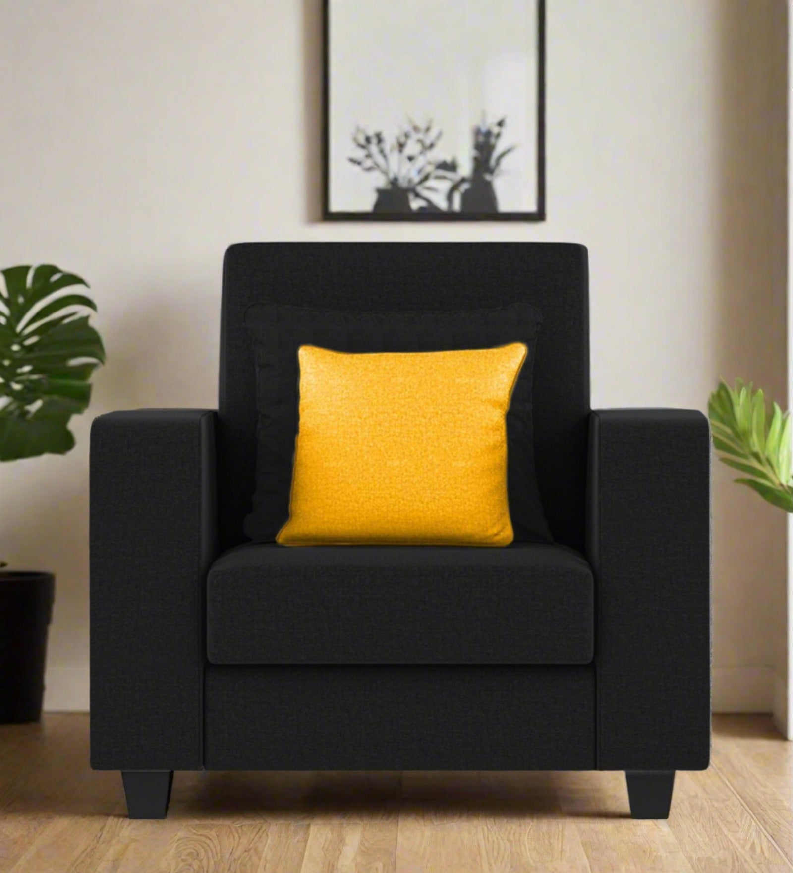 Nabi Fabric 1 Seater Sofa In Zed Black Colour