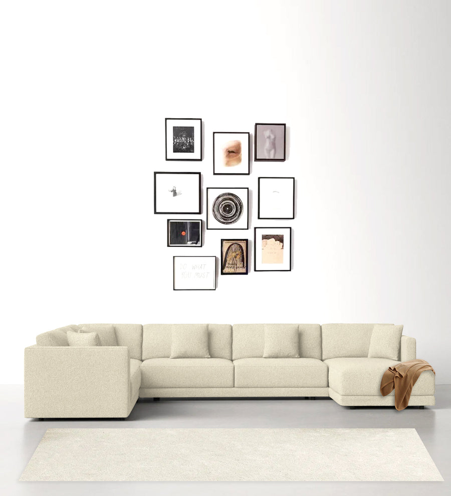 Carlin  LHS 8 Seater Fabric Sectional Sofa - Ivory Beige by Febonic Living