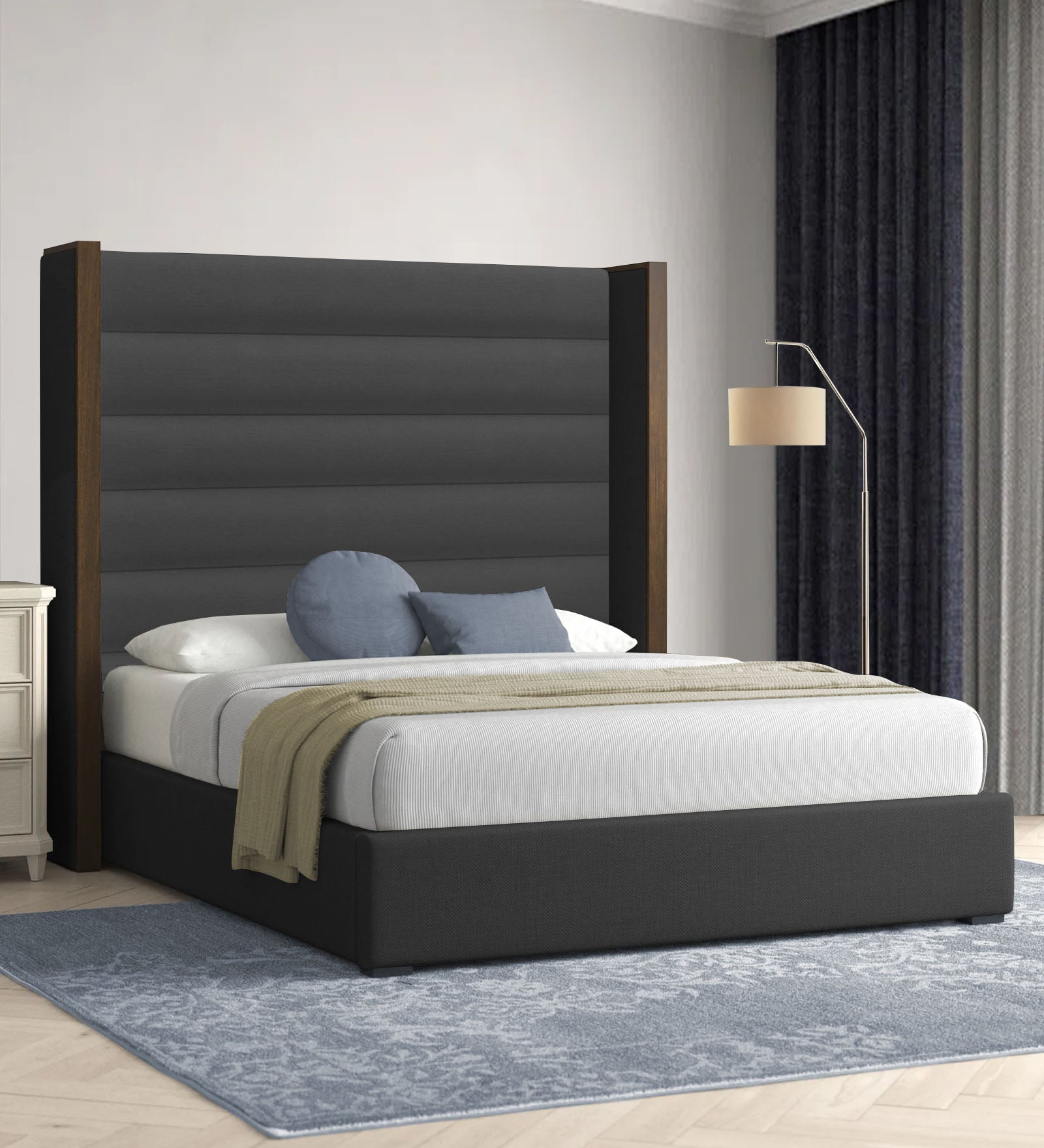 Sunny Fabric King Size Bed In Charcoal Grey Colour