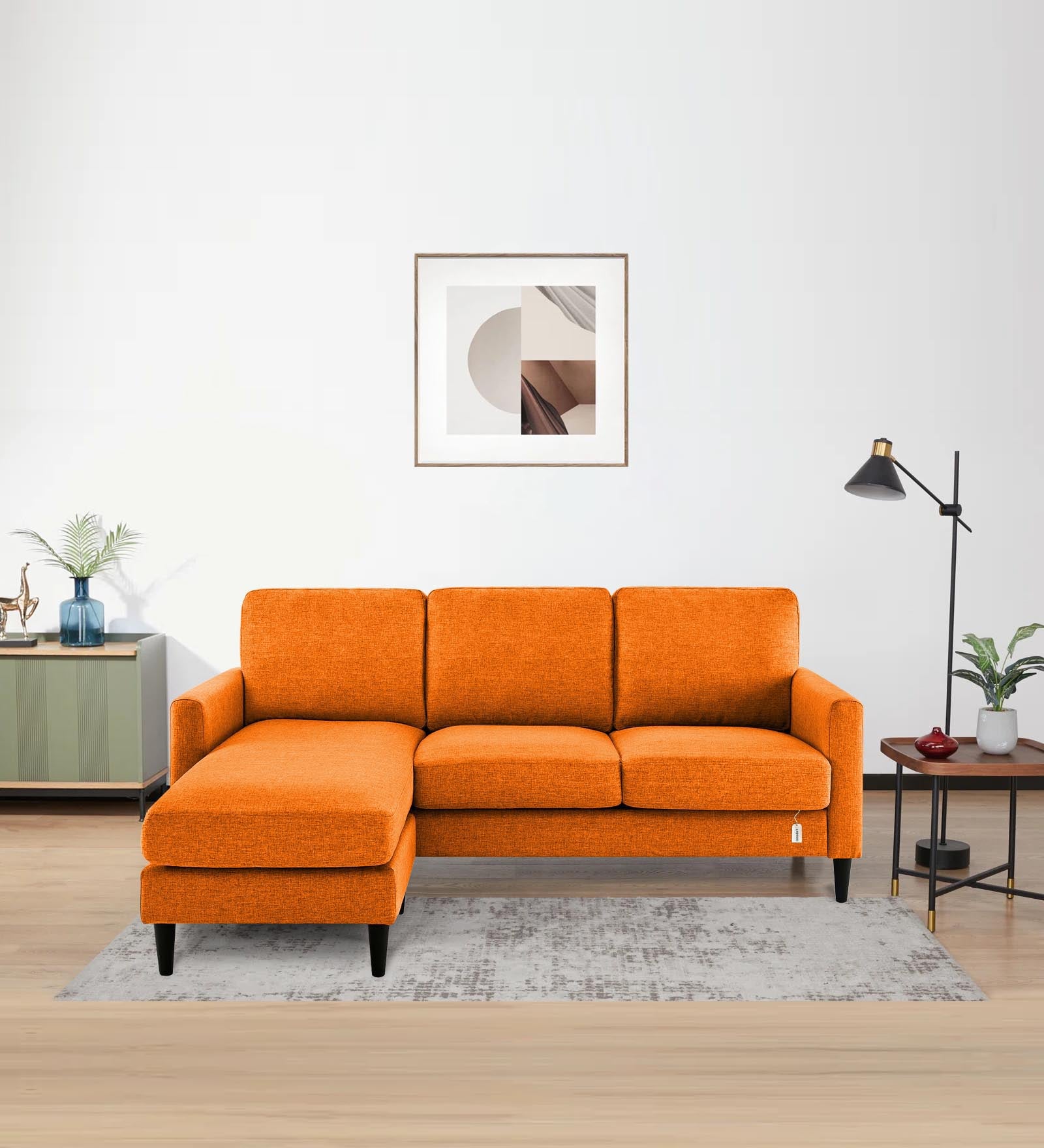 Pora Fabric RHS Sectional Sofa (2+Lounger) in Vivid Orange Colour