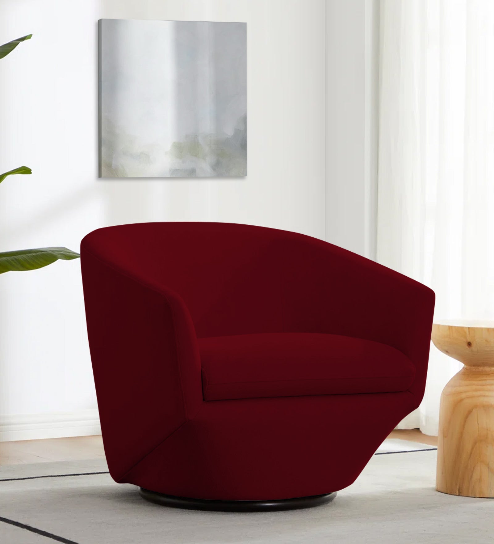 Haddie Velvet Swivel Chair in Cherry Red Colour