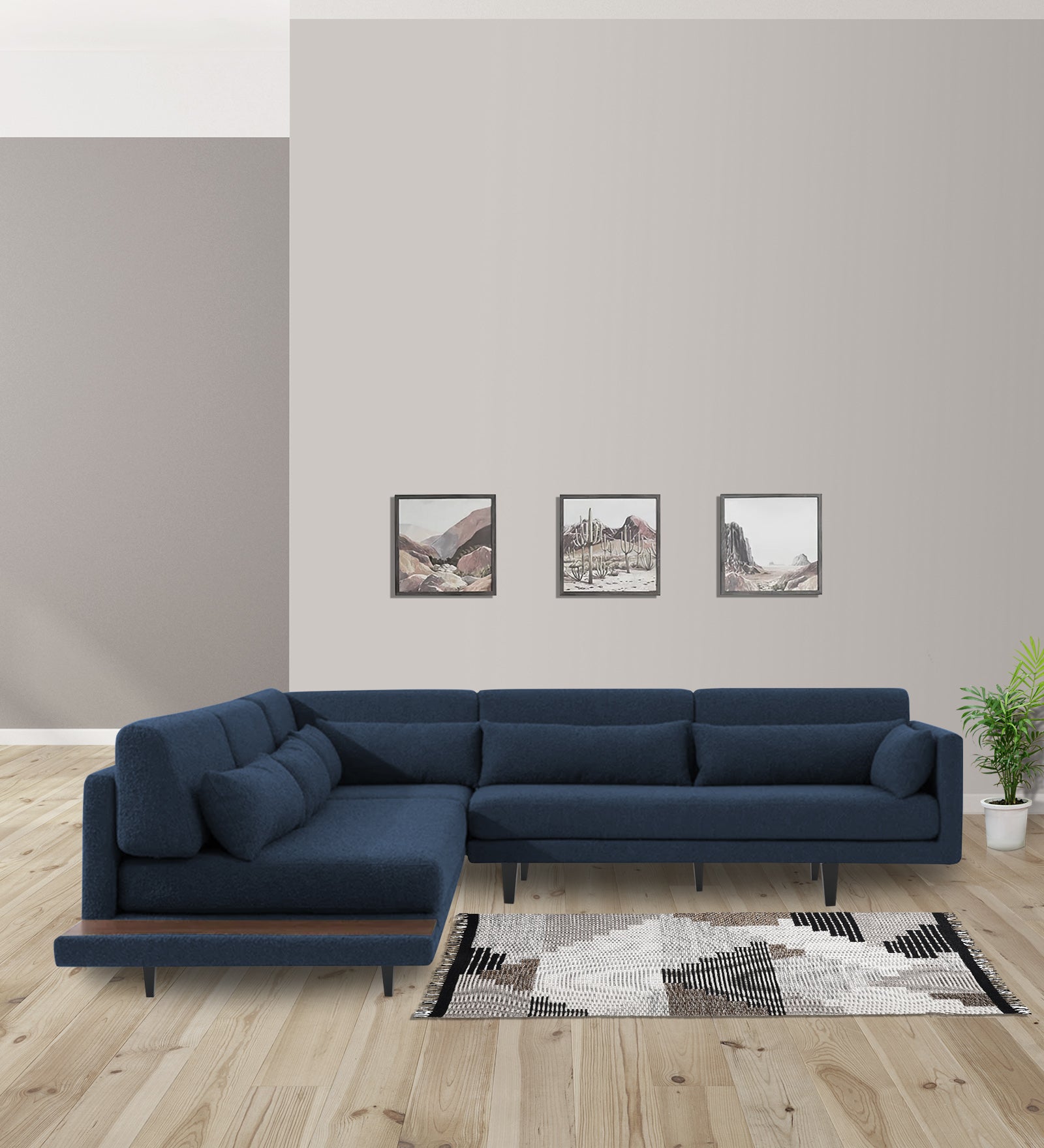 Malta Fabric 6 Seater RHS Sectional Sofa In Denim Blue Colour