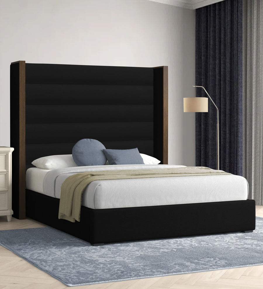 Sunny  Upholstered Fabric Queen Size Bed - Zed Black by Febonic Living