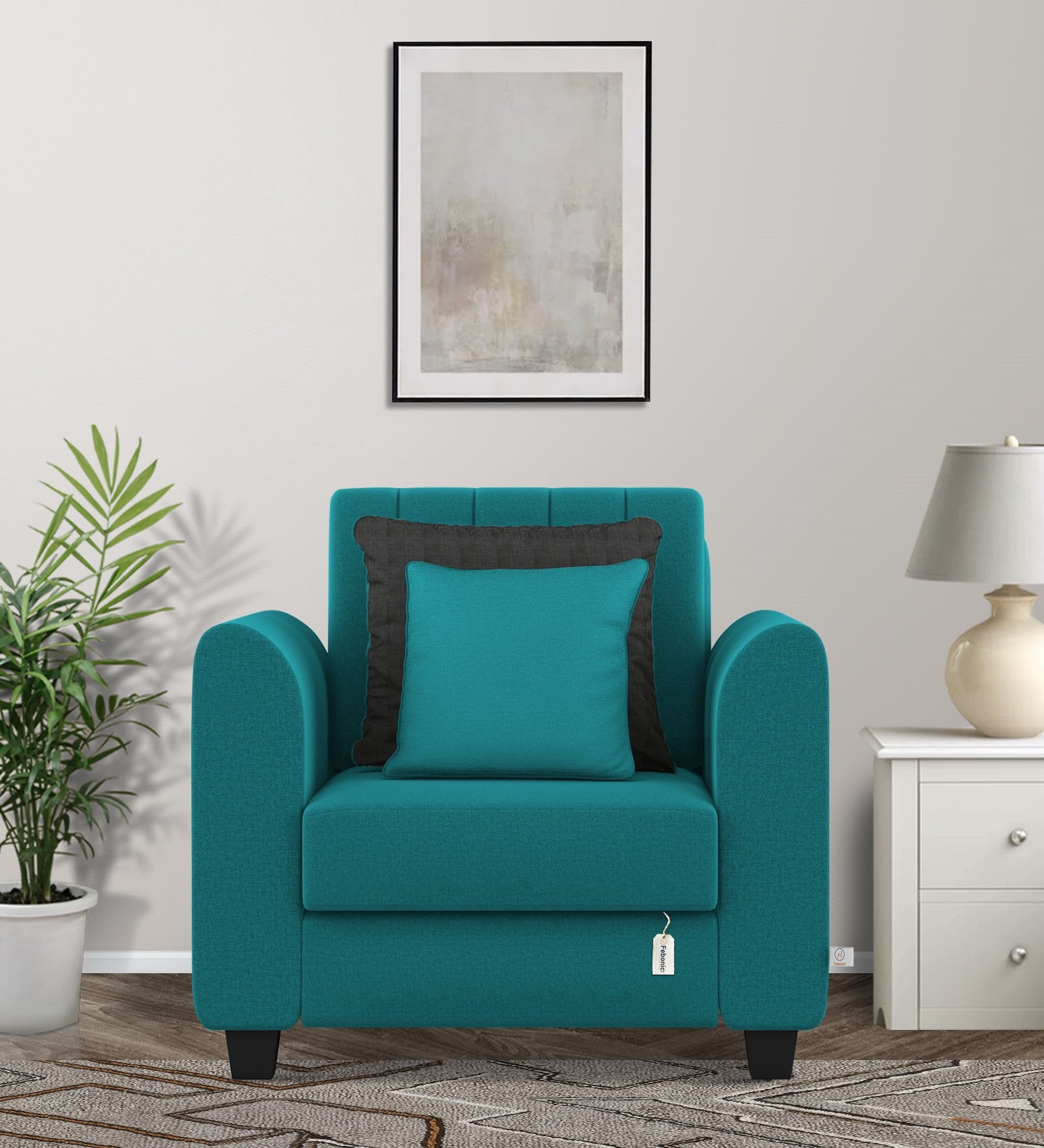 Cosmic Fabric 1 Seater Sofa in Sea Green Colour