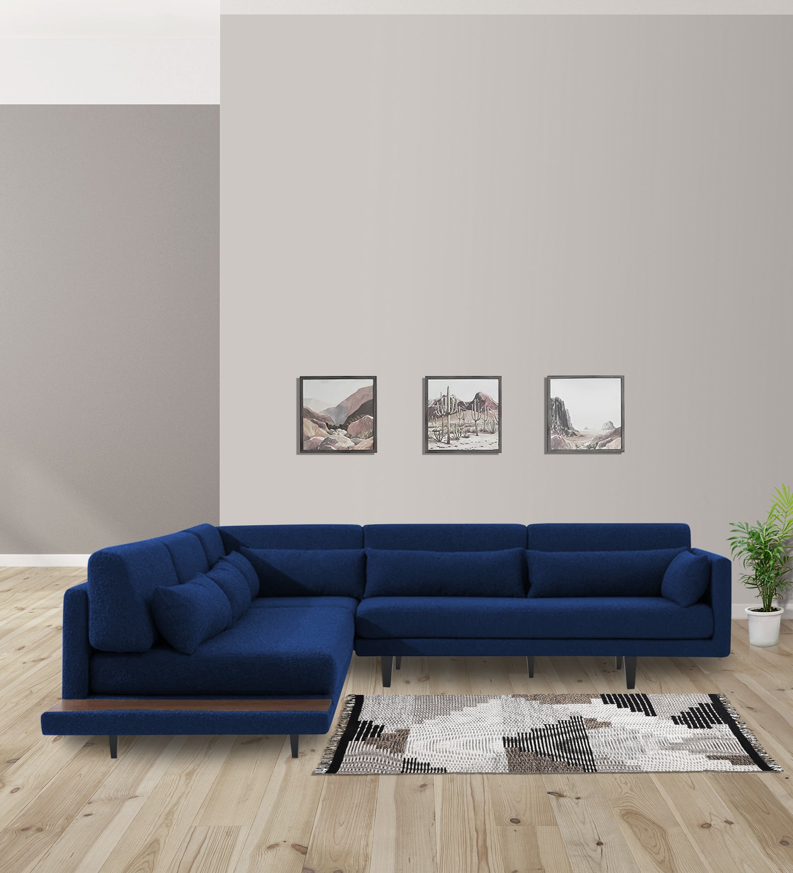 Malta Fabric 6 Seater RHS Sectional Sofa In Royal Blue Colour
