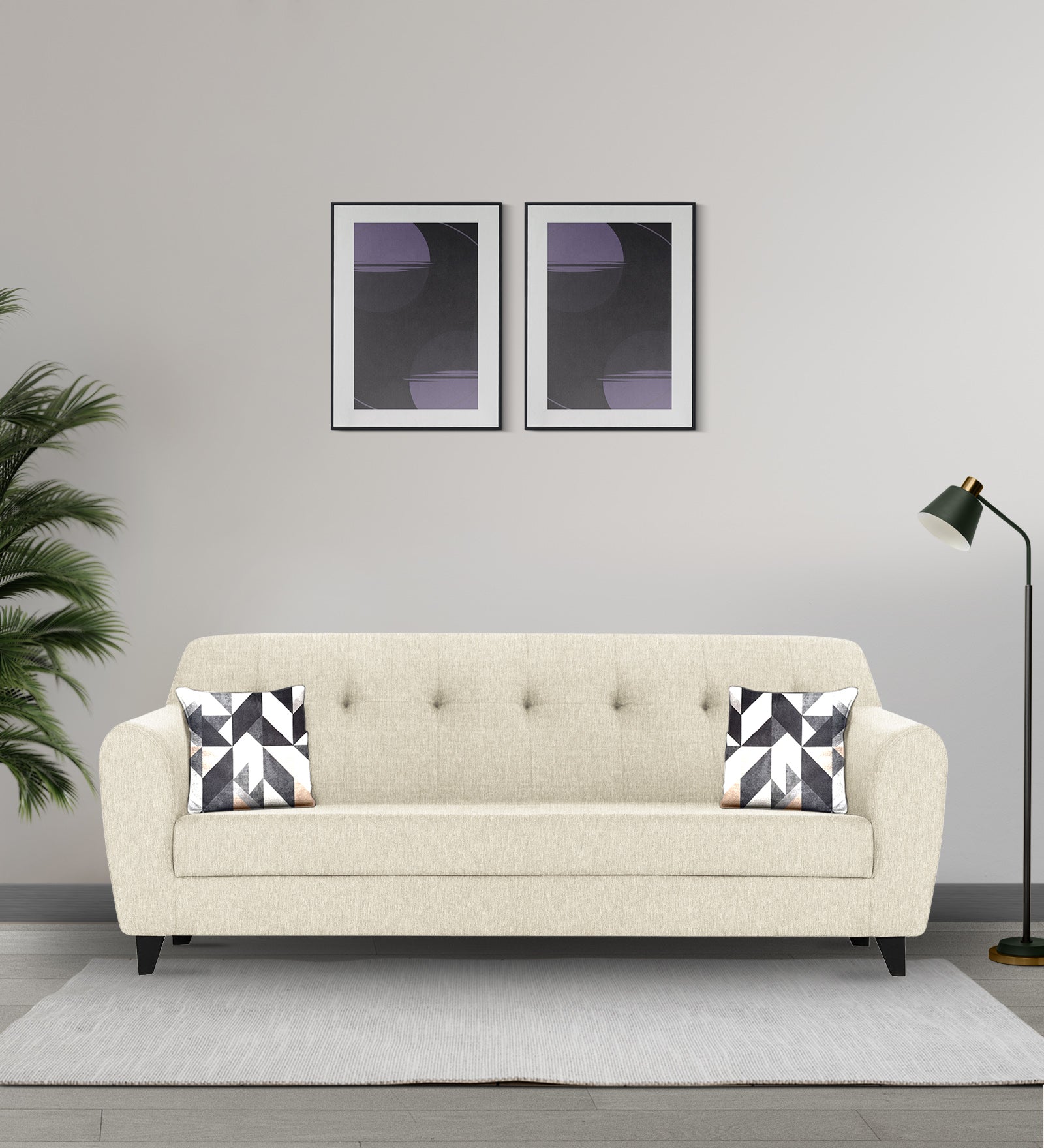 Melaan Fabric 3 Seater Sofa In Ivory cream Colour