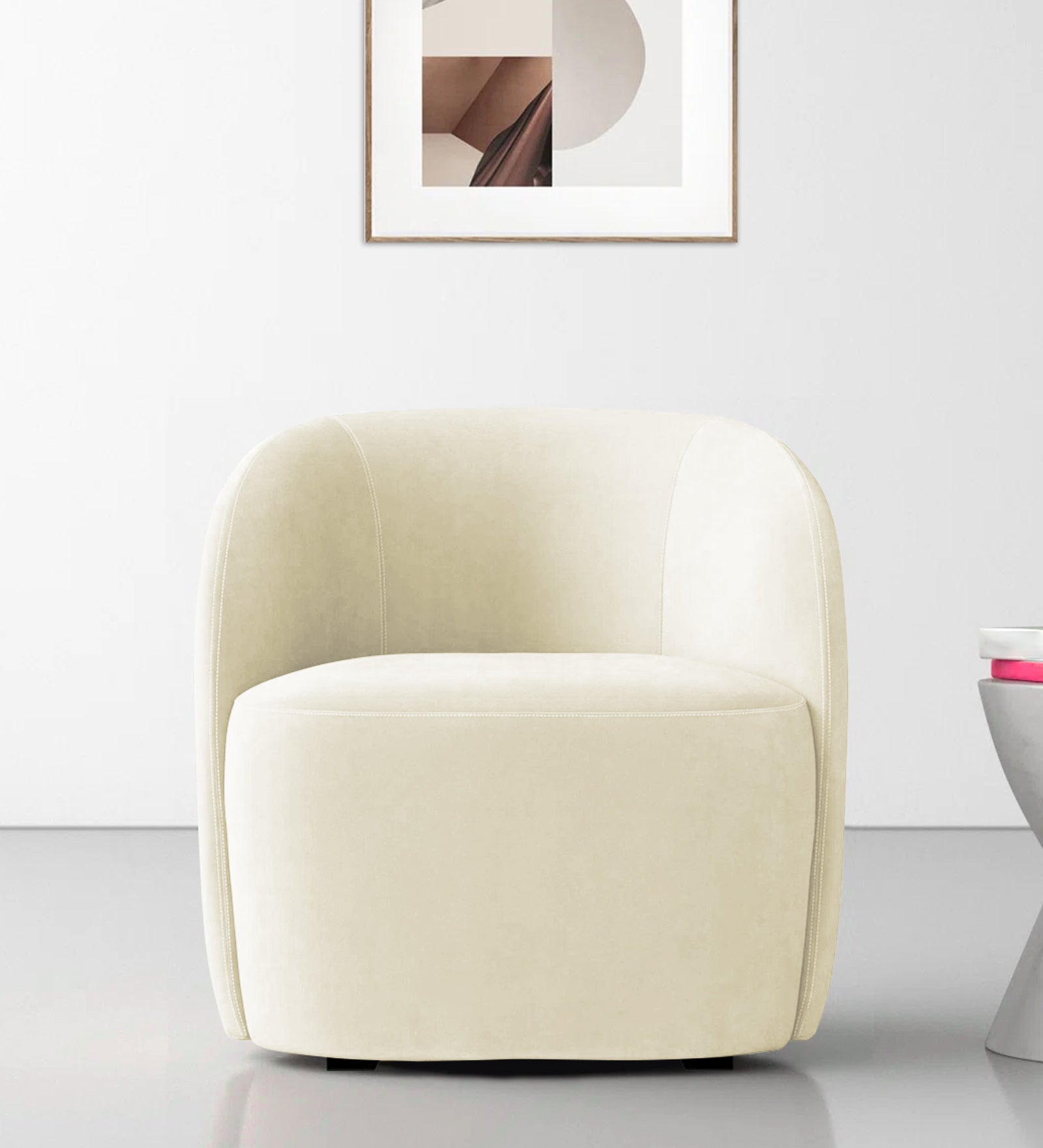 Hazel Velvet Wing Chair in Warm White Colour