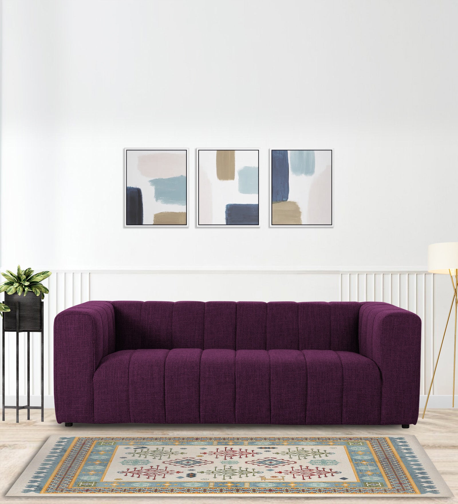 Lara Fabric 3 Seater Sofa in Greek Purple Colour