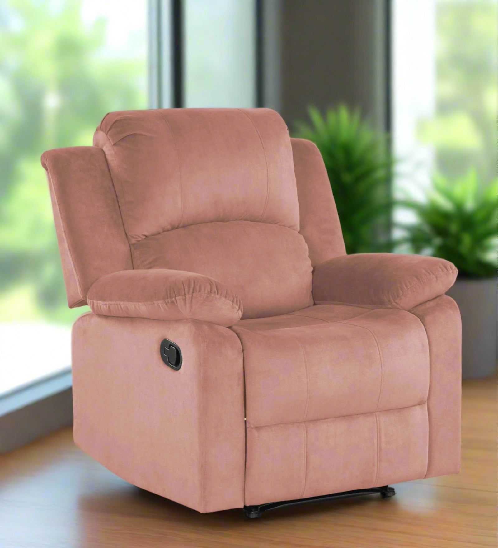 Henry Velvet Manual 1 Seater Recliner In Blush pink Colour