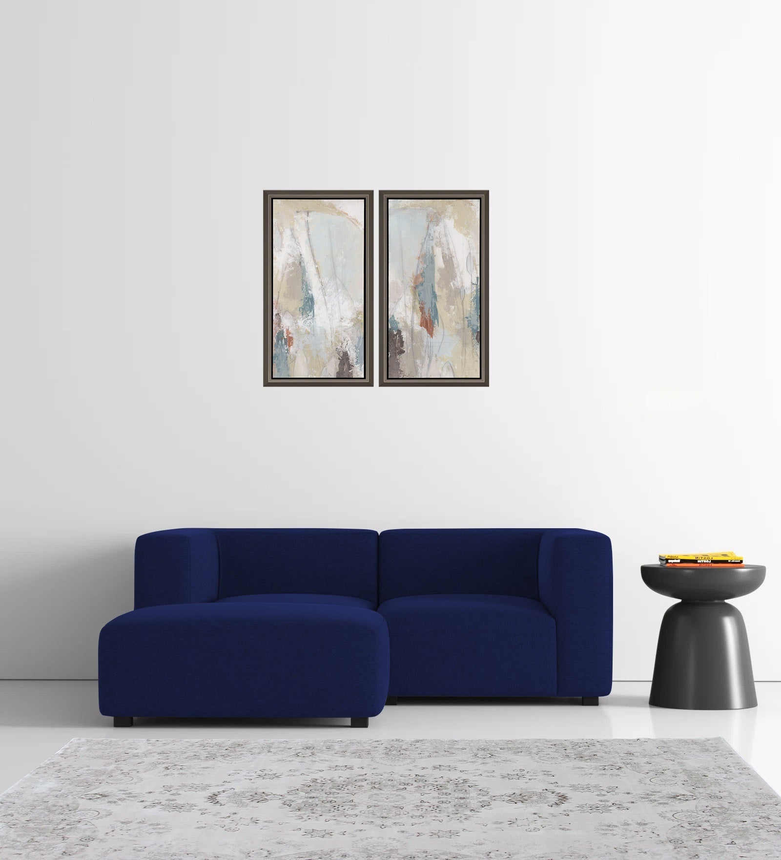 Dora Velvet RHS Sectional Sofa (2+Ottoman) In Indigo blue Colour
