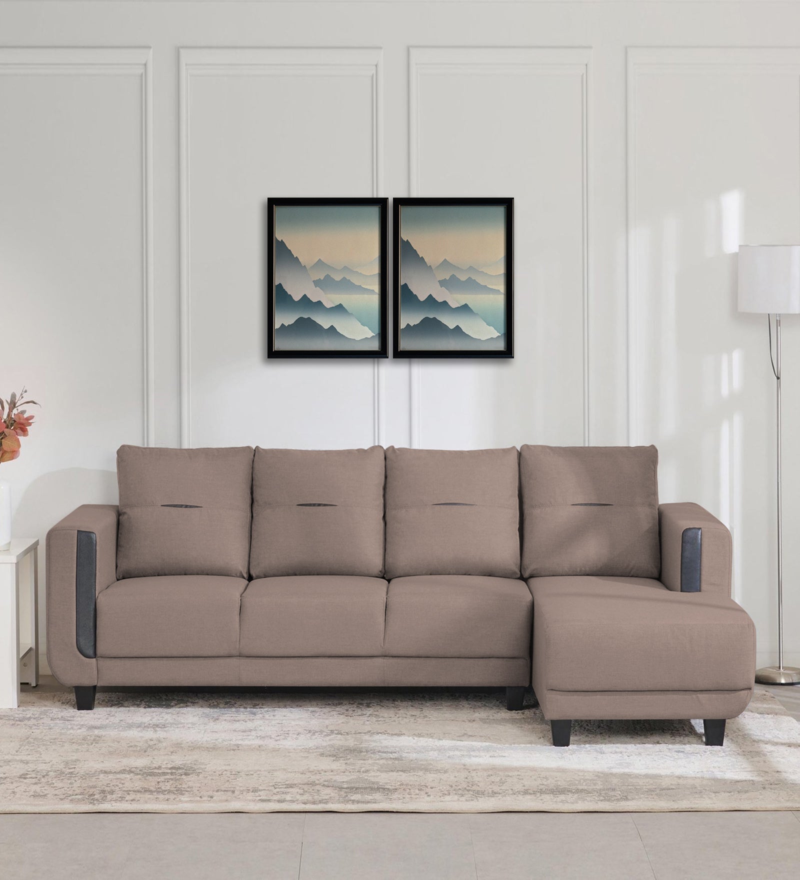 Perry Fabric LHS Sectional Sofa (3+Lounger) in Kadhi Beige Colour