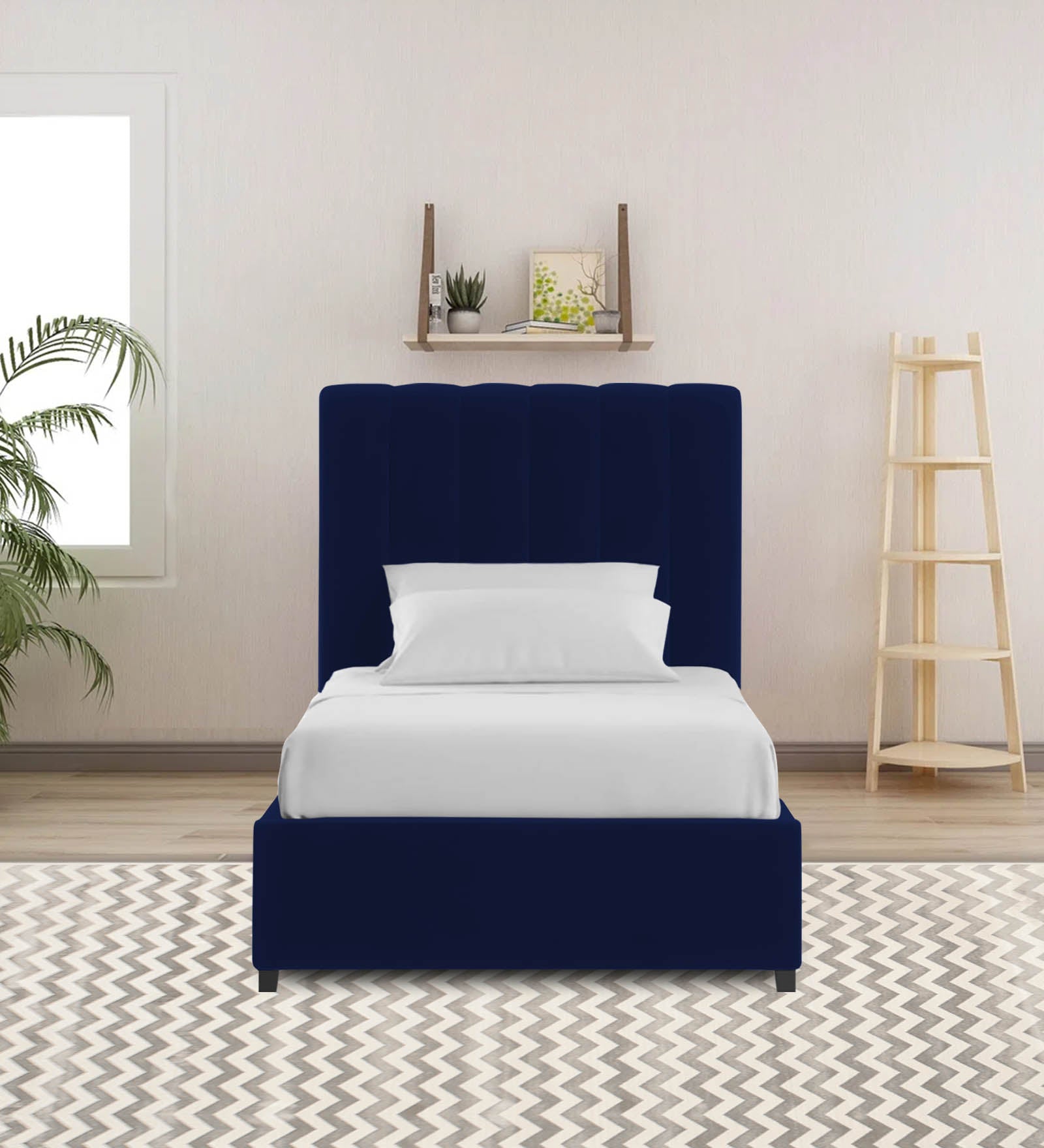 Lara Velvet Single Size Bed In Royal Blue In Colour