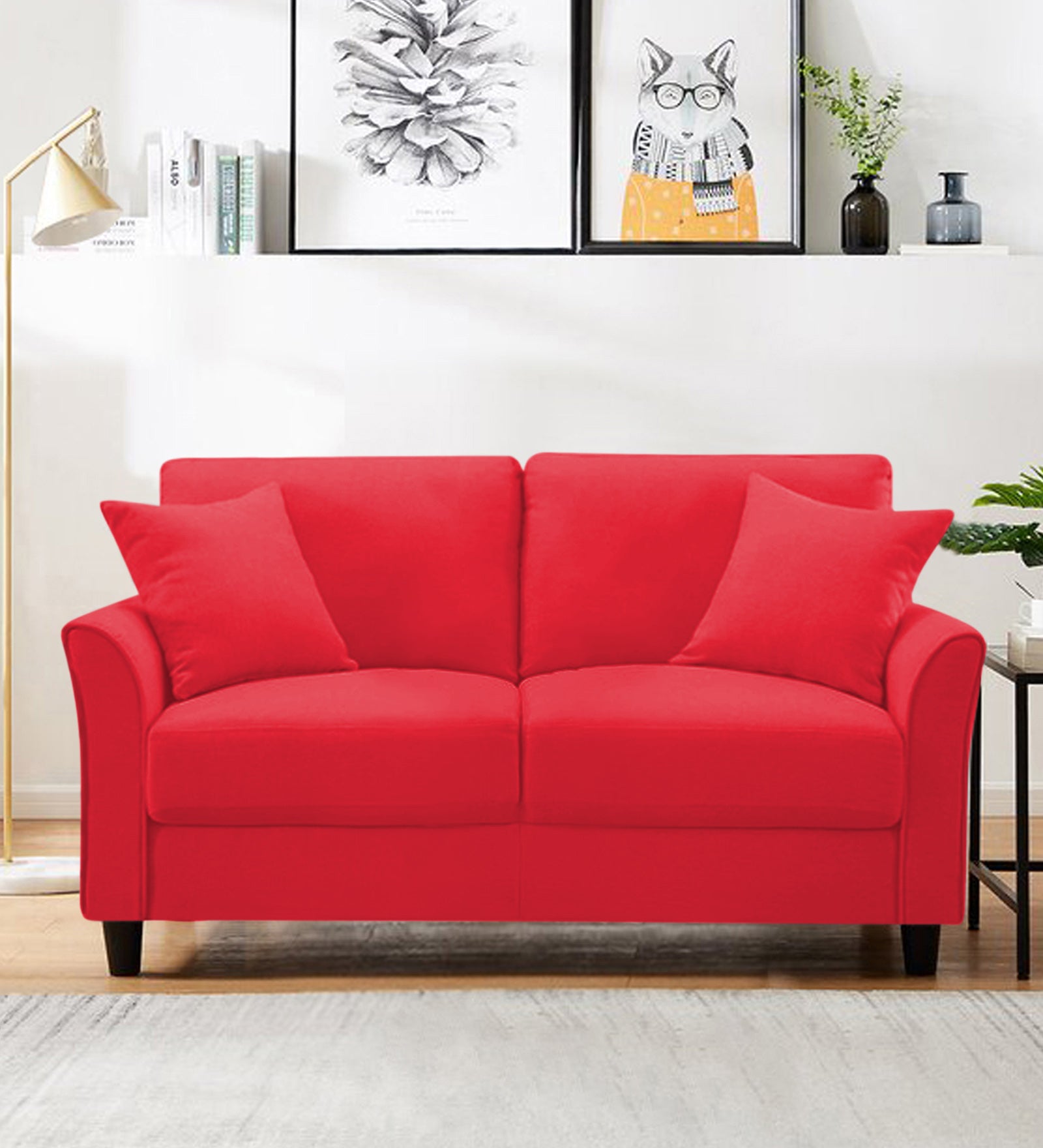 Daroo Velvet 2 Seater Sofa In Ox Blood Maroon Colour