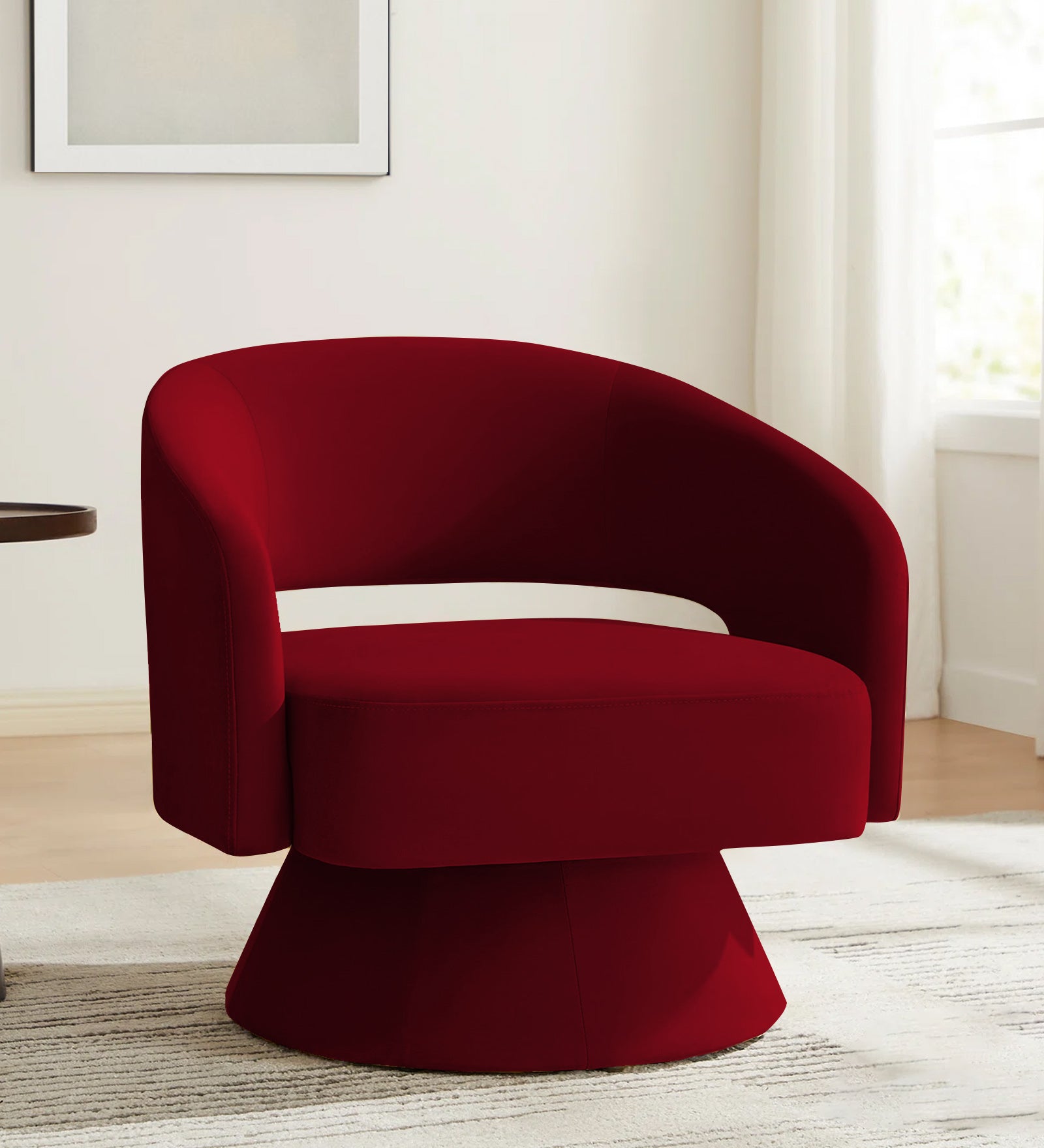 Pendra Velvet Swivel Chair in Cherry Red Colour