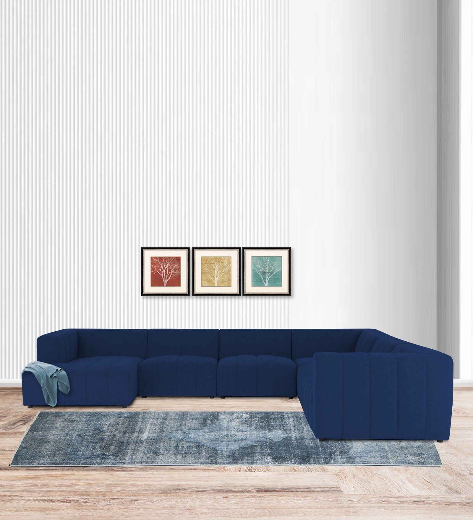 Damo Fabric RHS 8 Seater Sectional Sofa In Royal Blue Colour