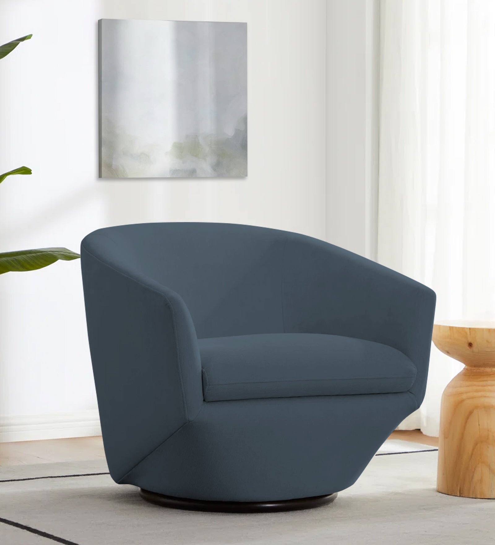 Haddie Velvet Swivel Chair in Oxford Blue Colour