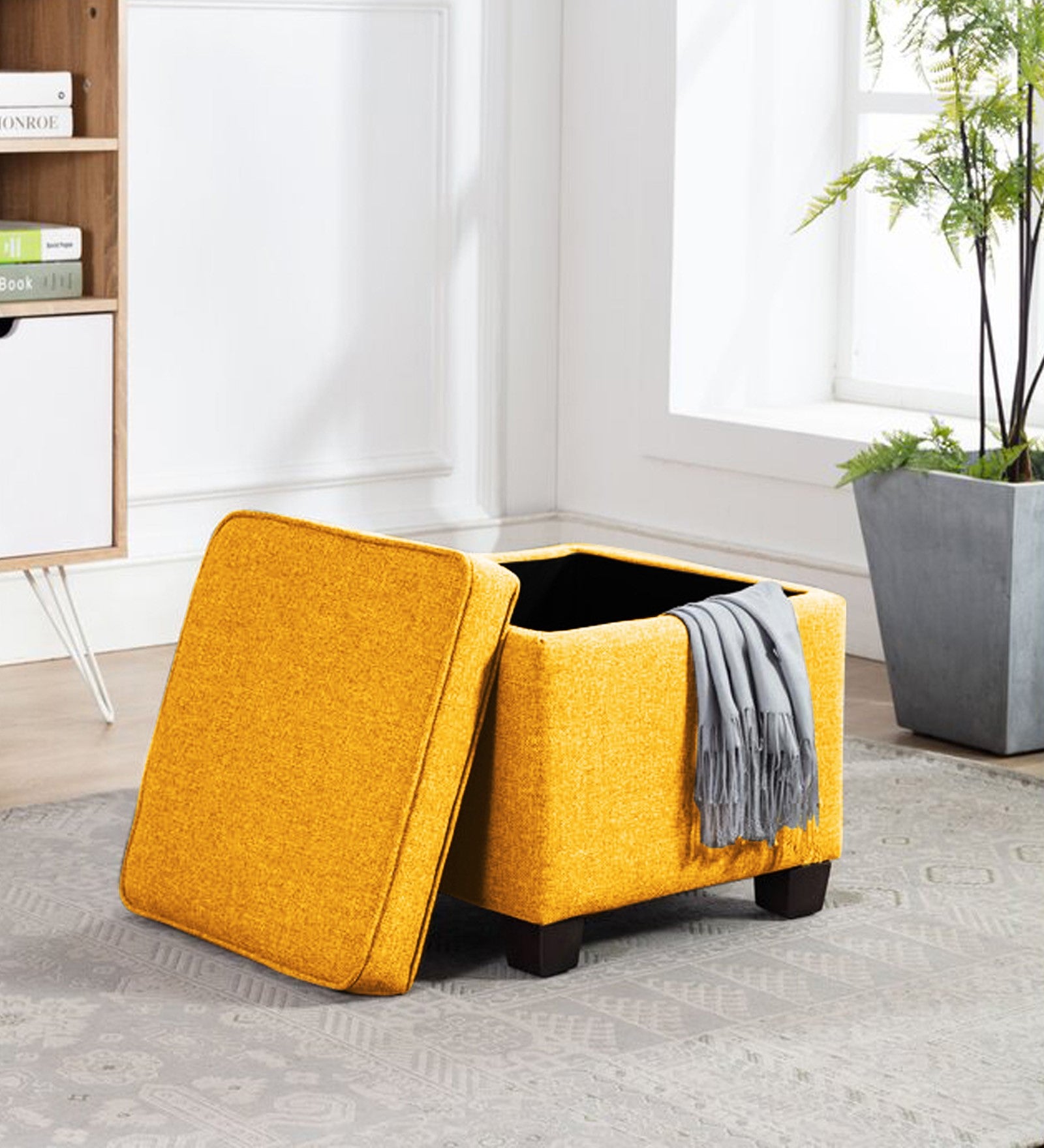 Sudan Fabric Storage Ottoman in Bold Yellow Colour