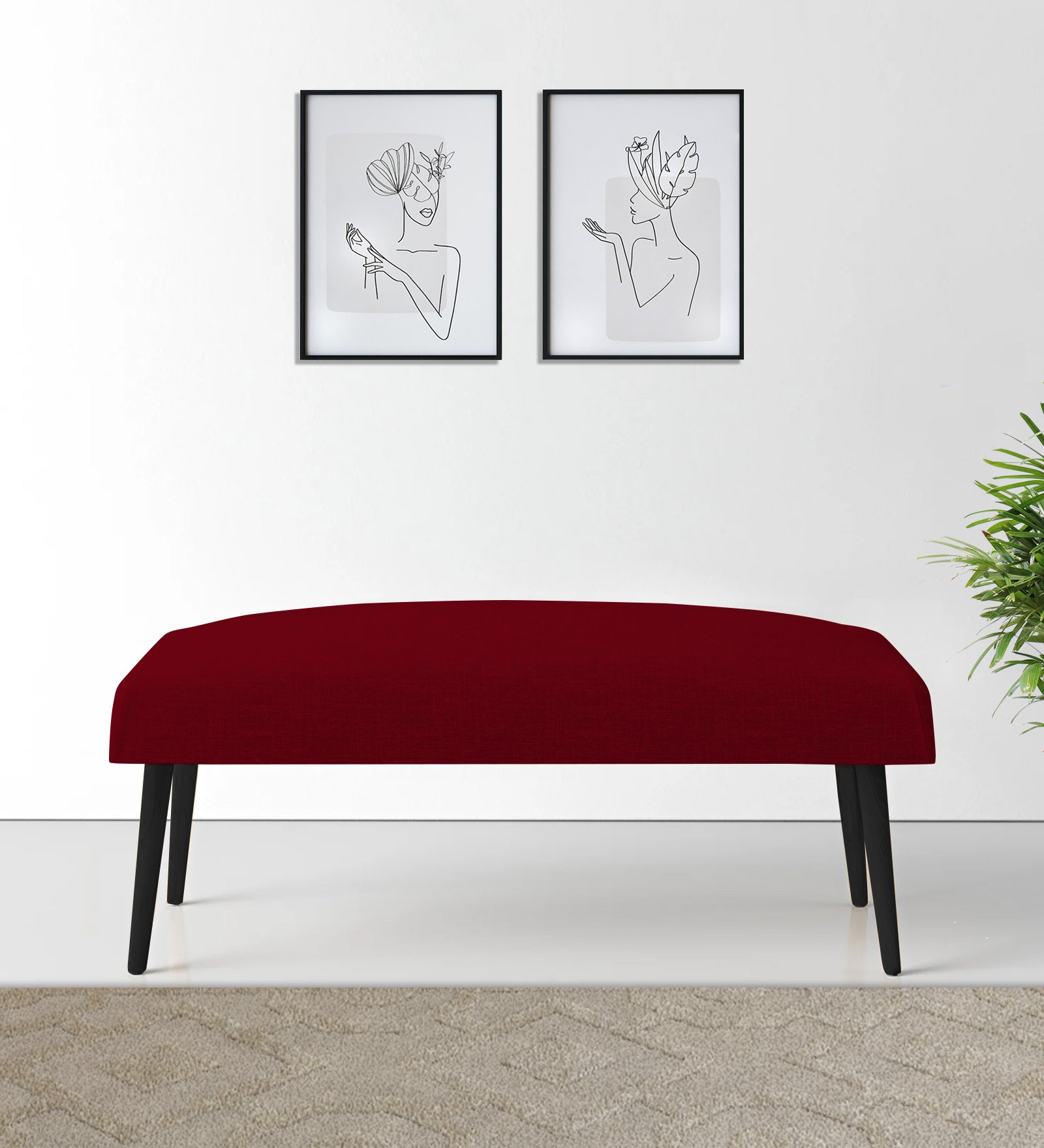 Adon Velvet Bench In Cherry Red Colour