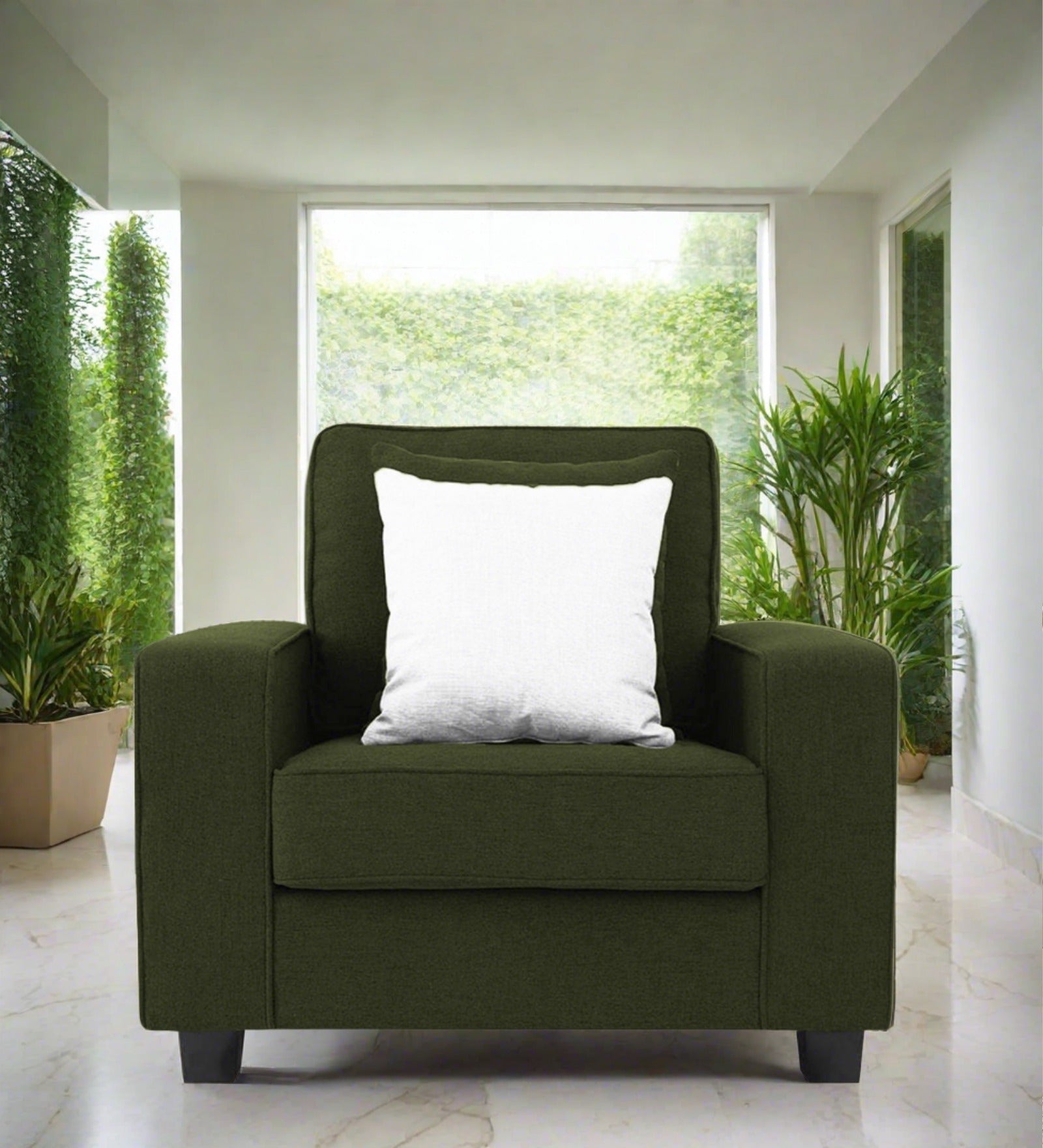 Ladybug Fabric 1 Seater Sofa In Olive Green Colour
