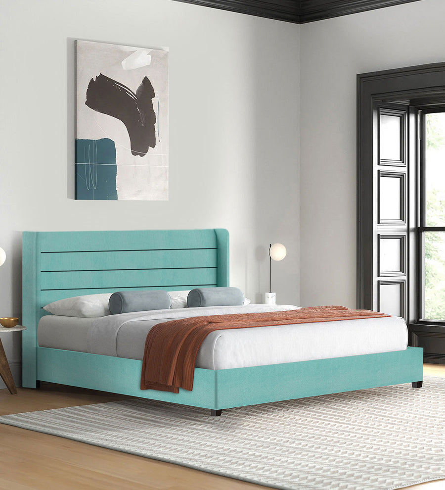 Caliya  Upholstered Velvet Queen Size Bed - Barmunda Aqua by Febonic Living