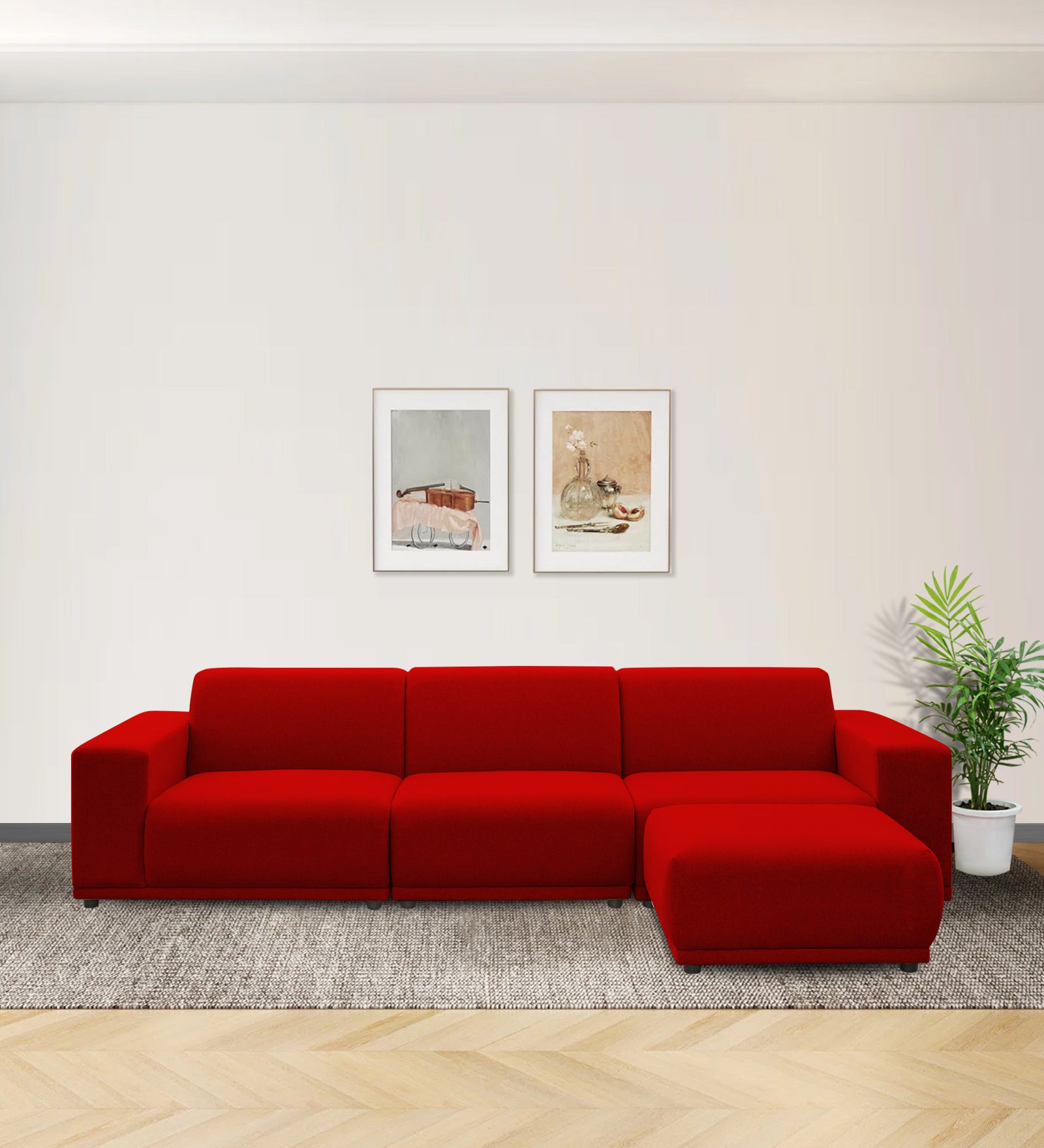 Adam Fabric LHS Sectional Sofa (3 + Lounger) In Ruby Red Colour