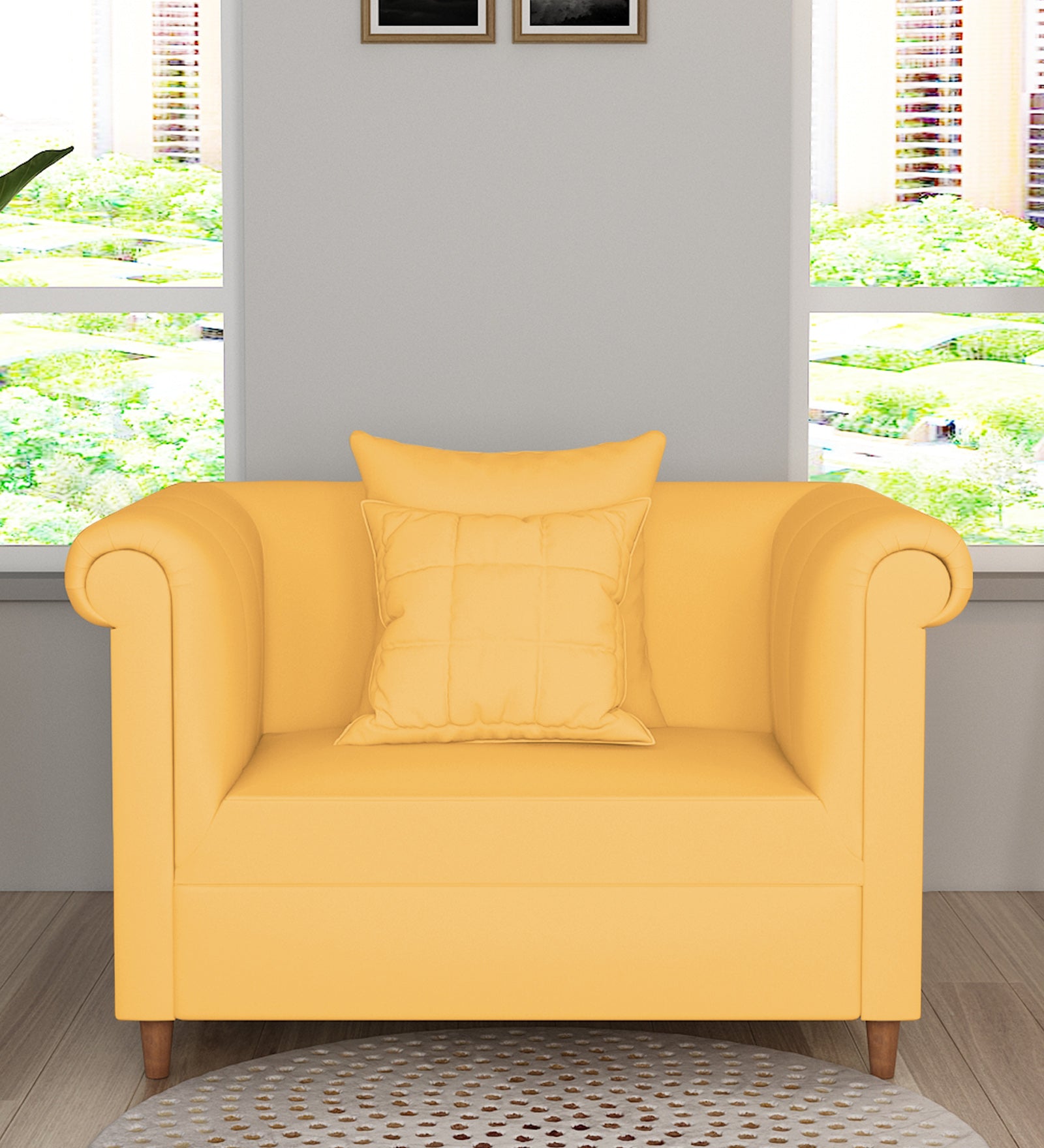 Rubi Velvet 1 Seater Sofa in Turmeric yellow Colour