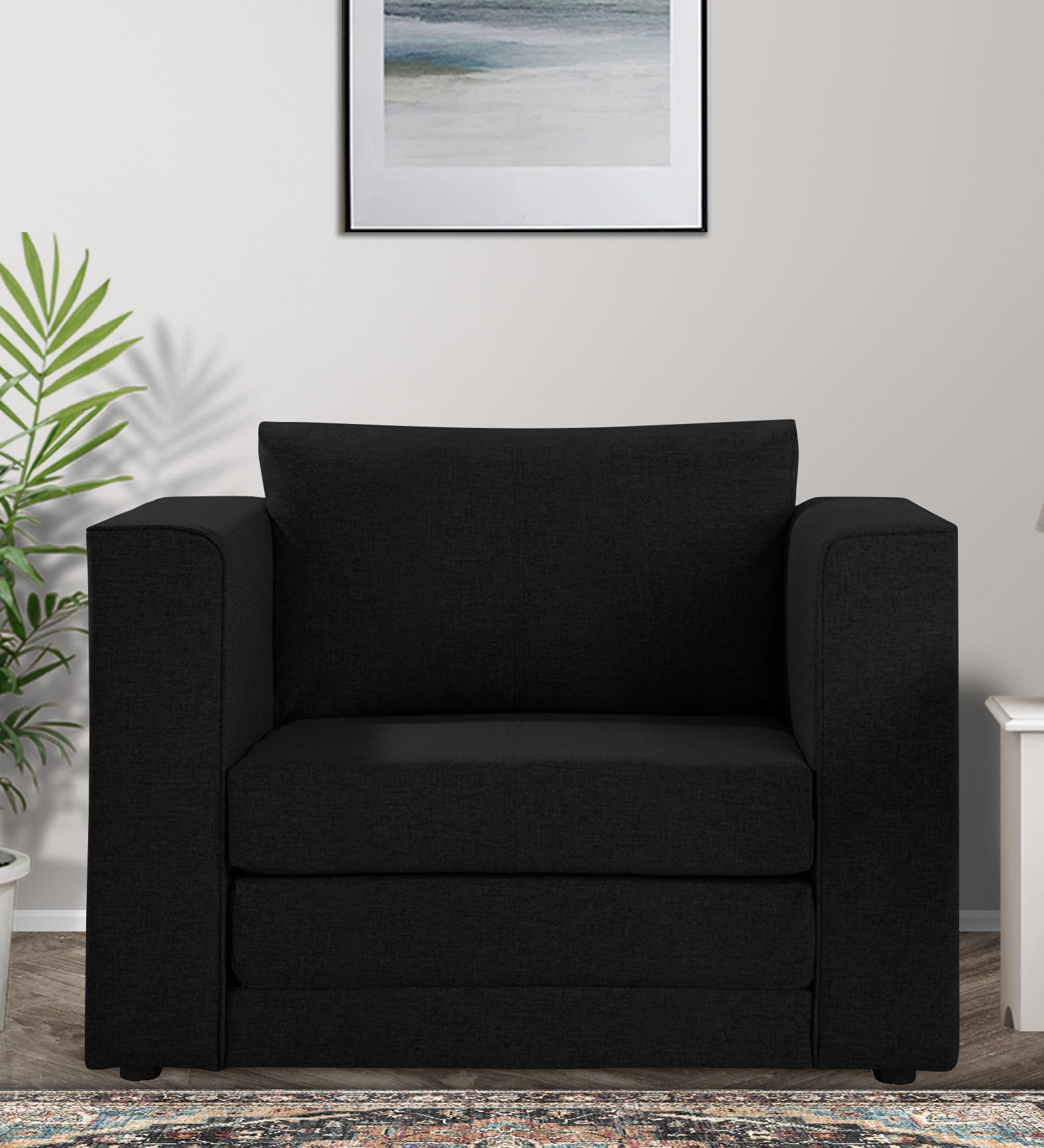 Kenia Fabric 1 Seater Convertible Sofa Cum Bed in Zed Black Colour