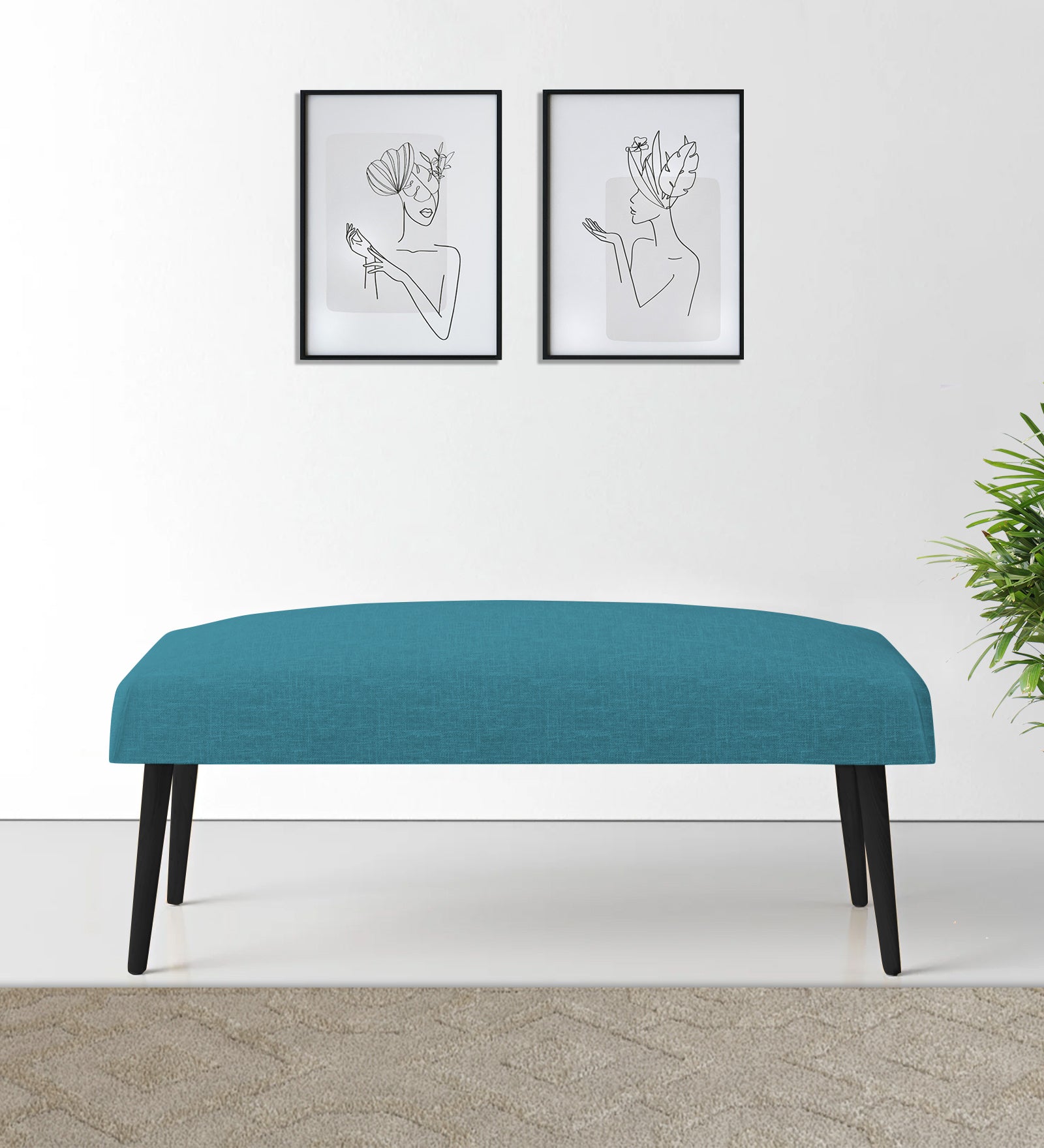 Adon Velvet Bench In Aqua Blue Colour