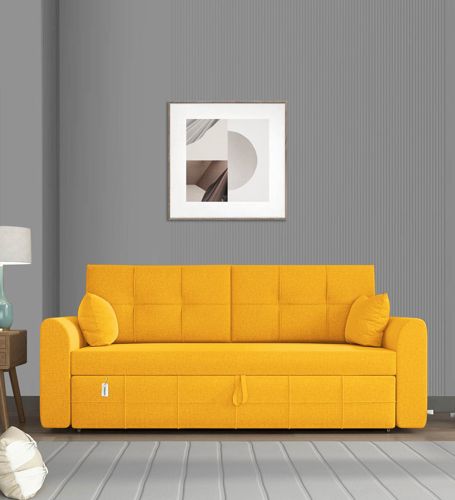 Ines  3 Seater Pull Out  Cum Bed Fabric Sofa - Bold Yellow by Febonic Living