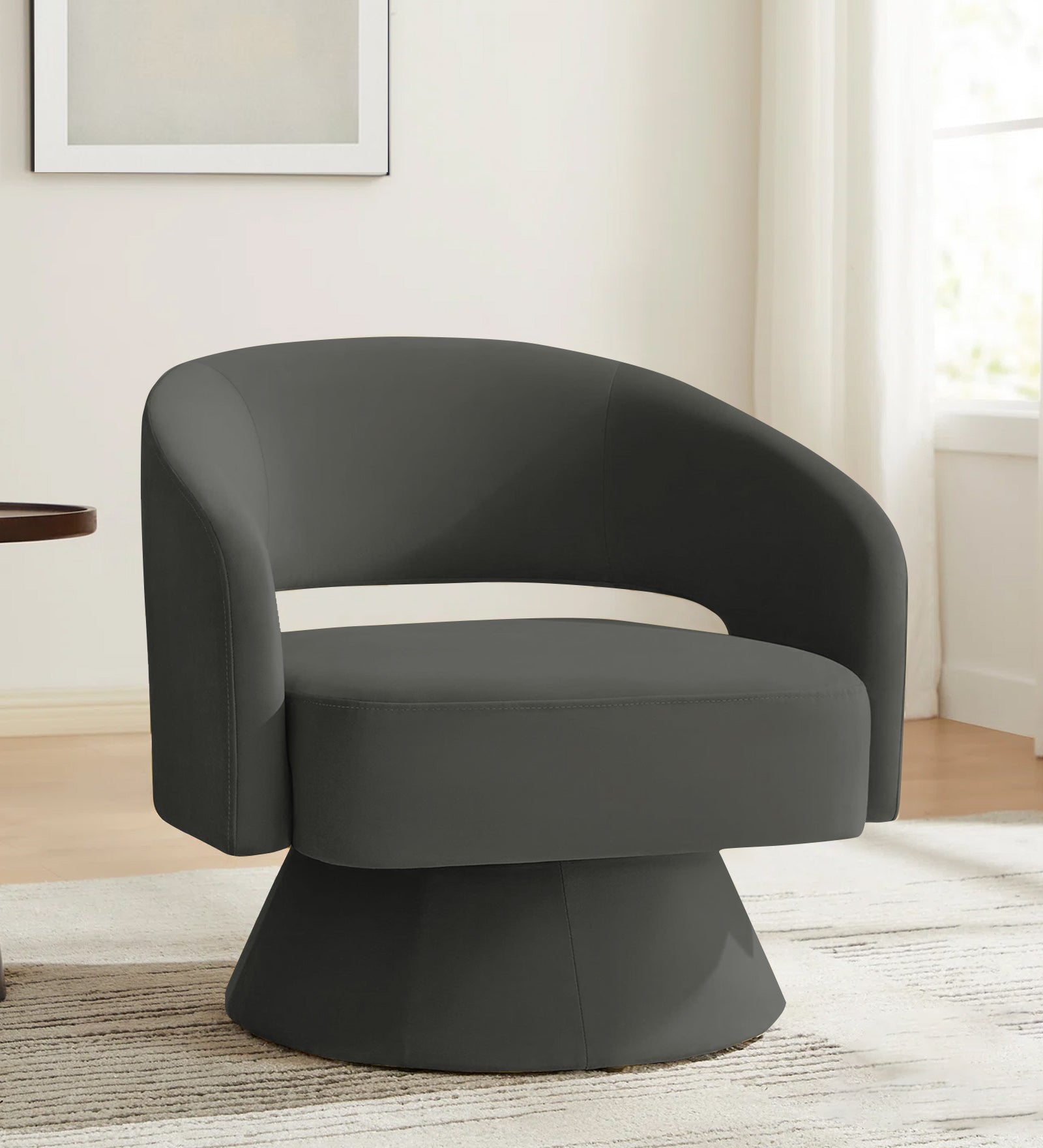 Pendra Velvet Swivel Chair in Hory Grey Colour