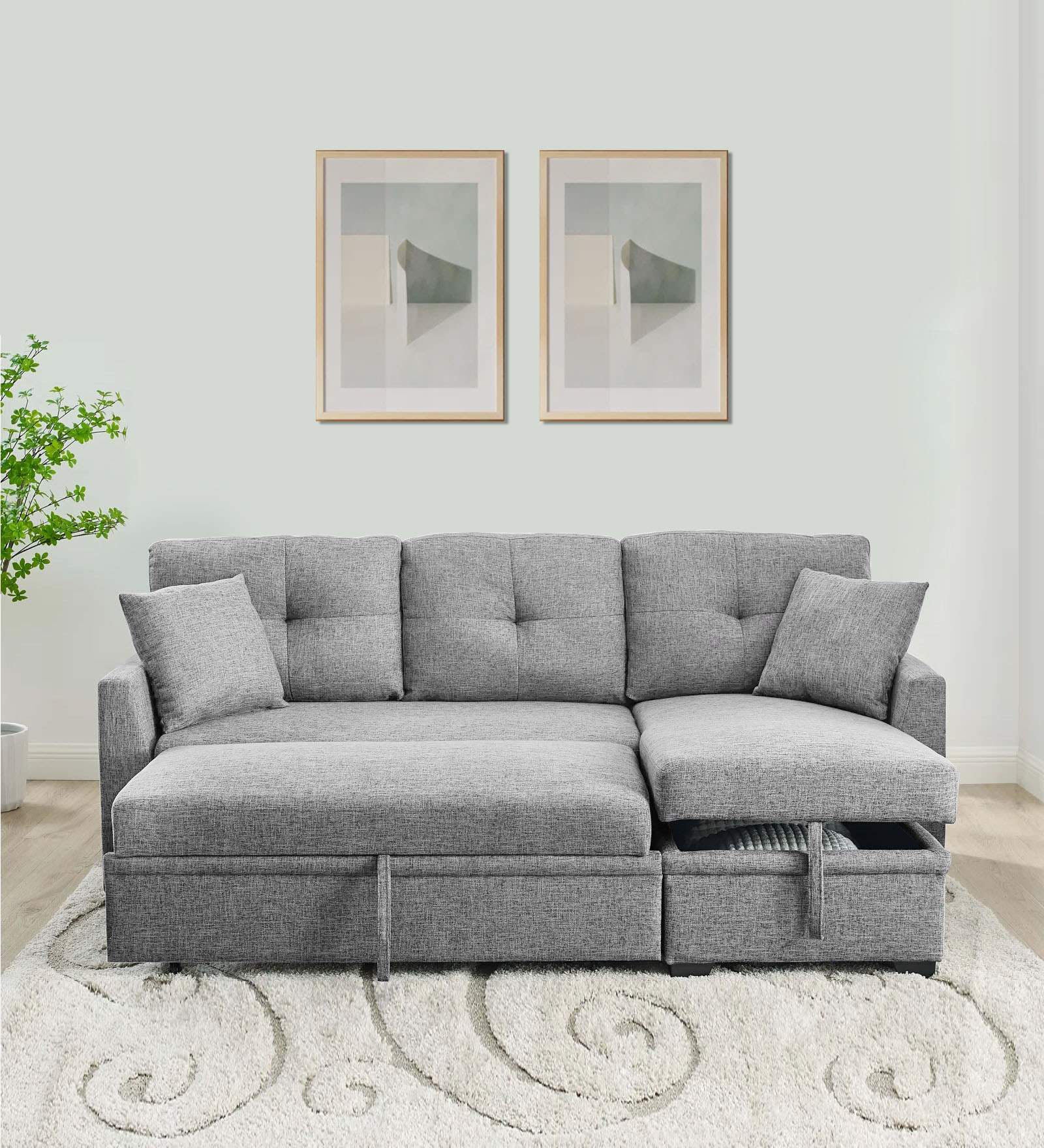 Jody Fabric 3 Seater Pull Out Sofa Cum Bed In Lit Grey Colour