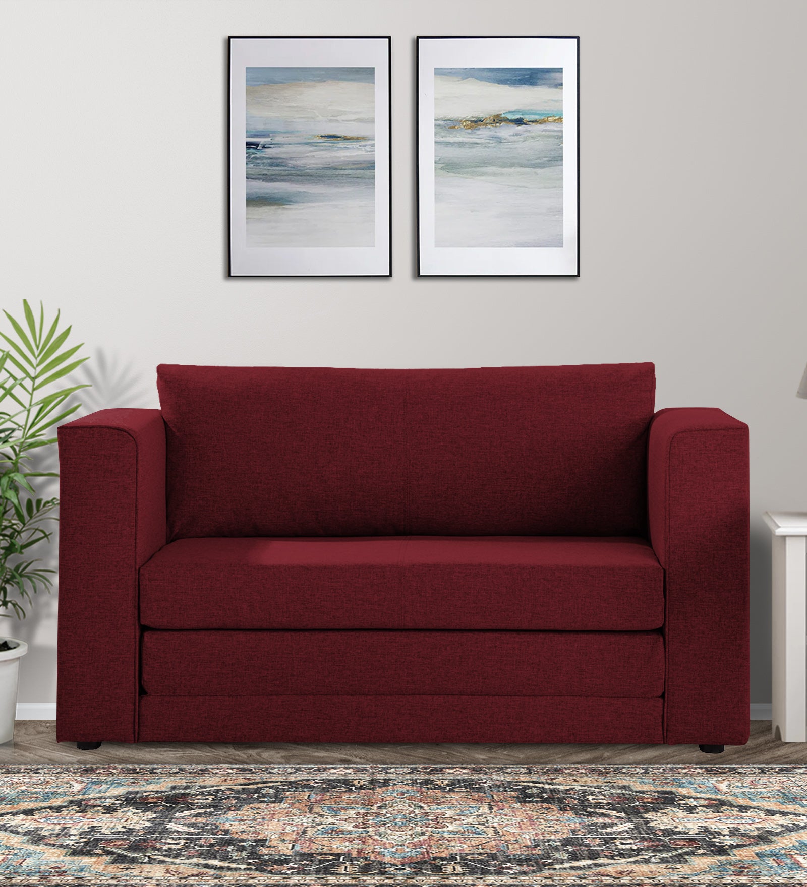 Kenia Fabric 2 Seater Convertible Sofa Cum Bed in Blood Maroon Colour