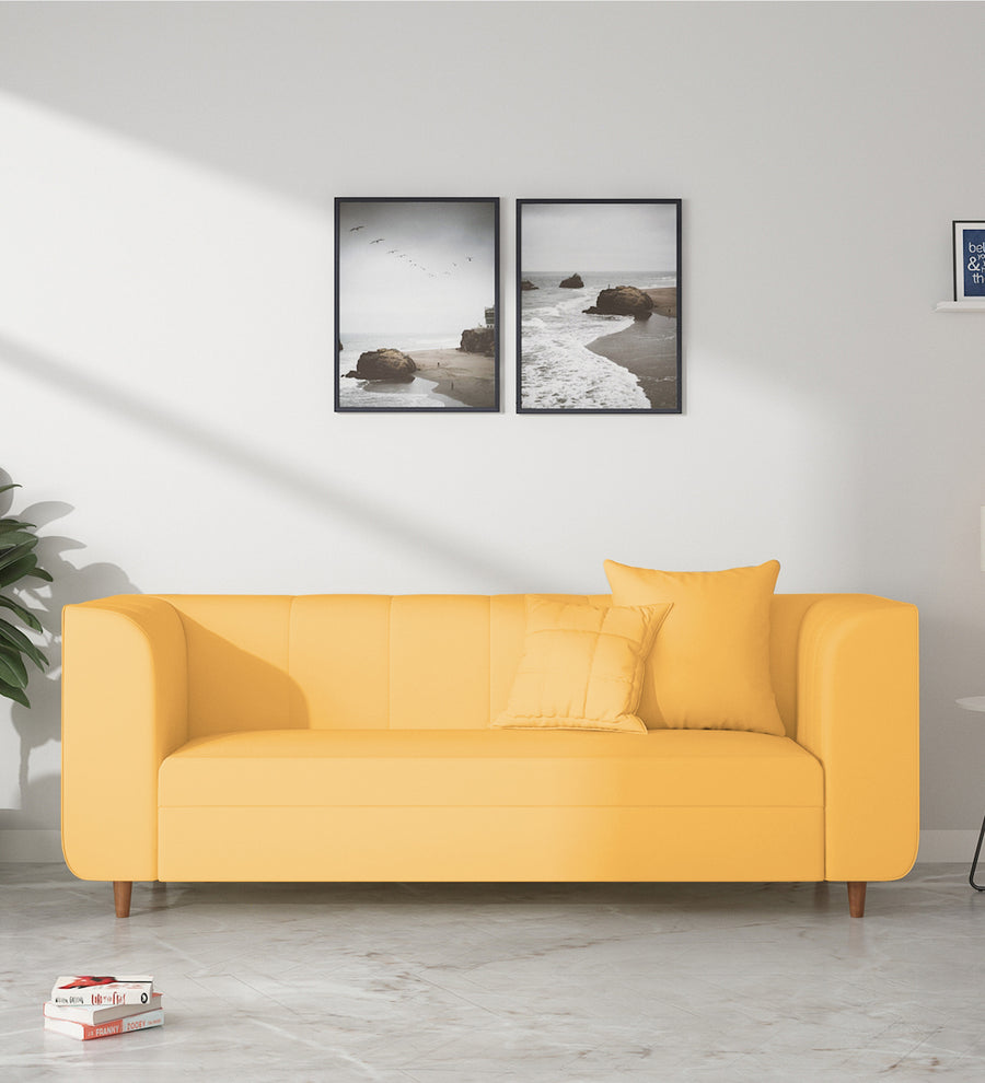 Sumo Velvet 3 Seater Sofa In Turmeric Yellow Colour - Febonic Living