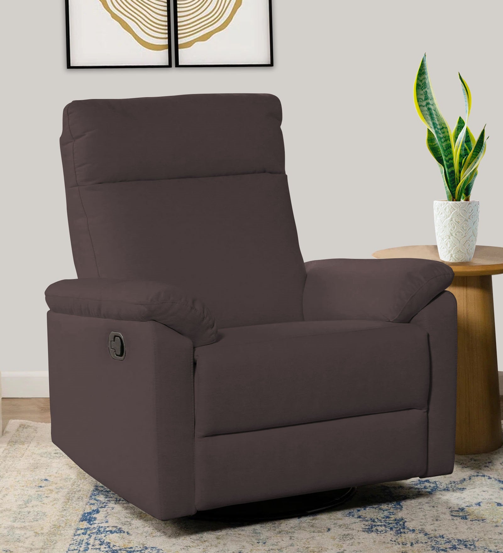 Mandy Fabric Manual 1 Seater Recliner In Mocha Brown Colour