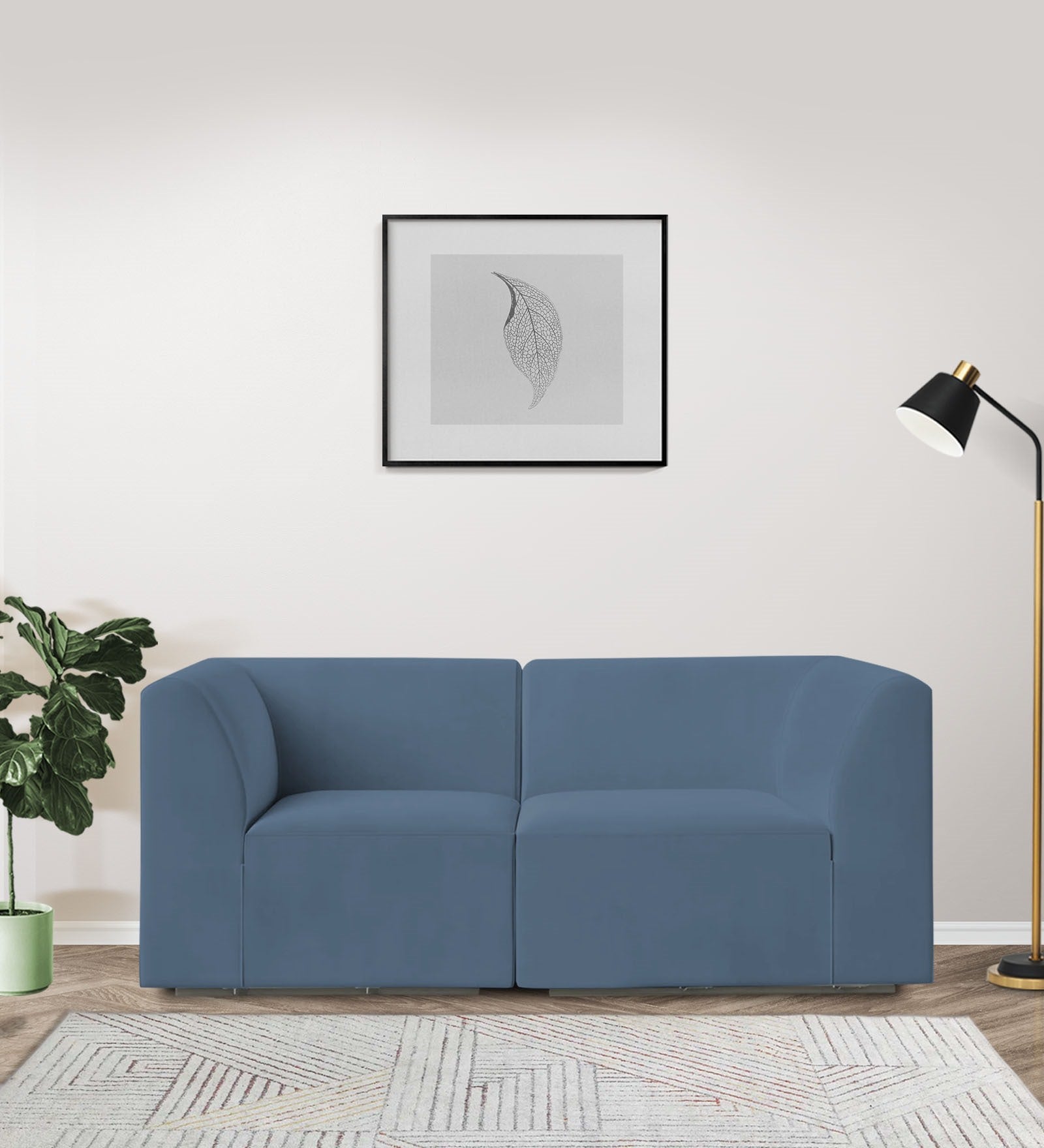 Bufa Velvet 2 Seater Sofa in Oxford Blue Colour With Storage