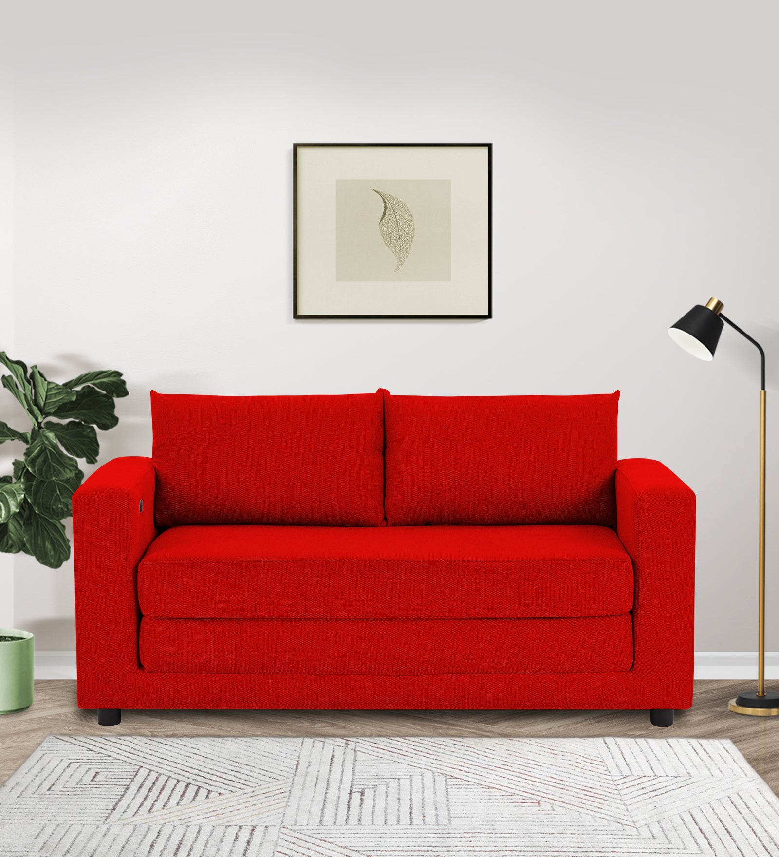 Roman Fabric 3 Seater Convertable Sofa Cum Bed in Ruby Red Colour With Portable