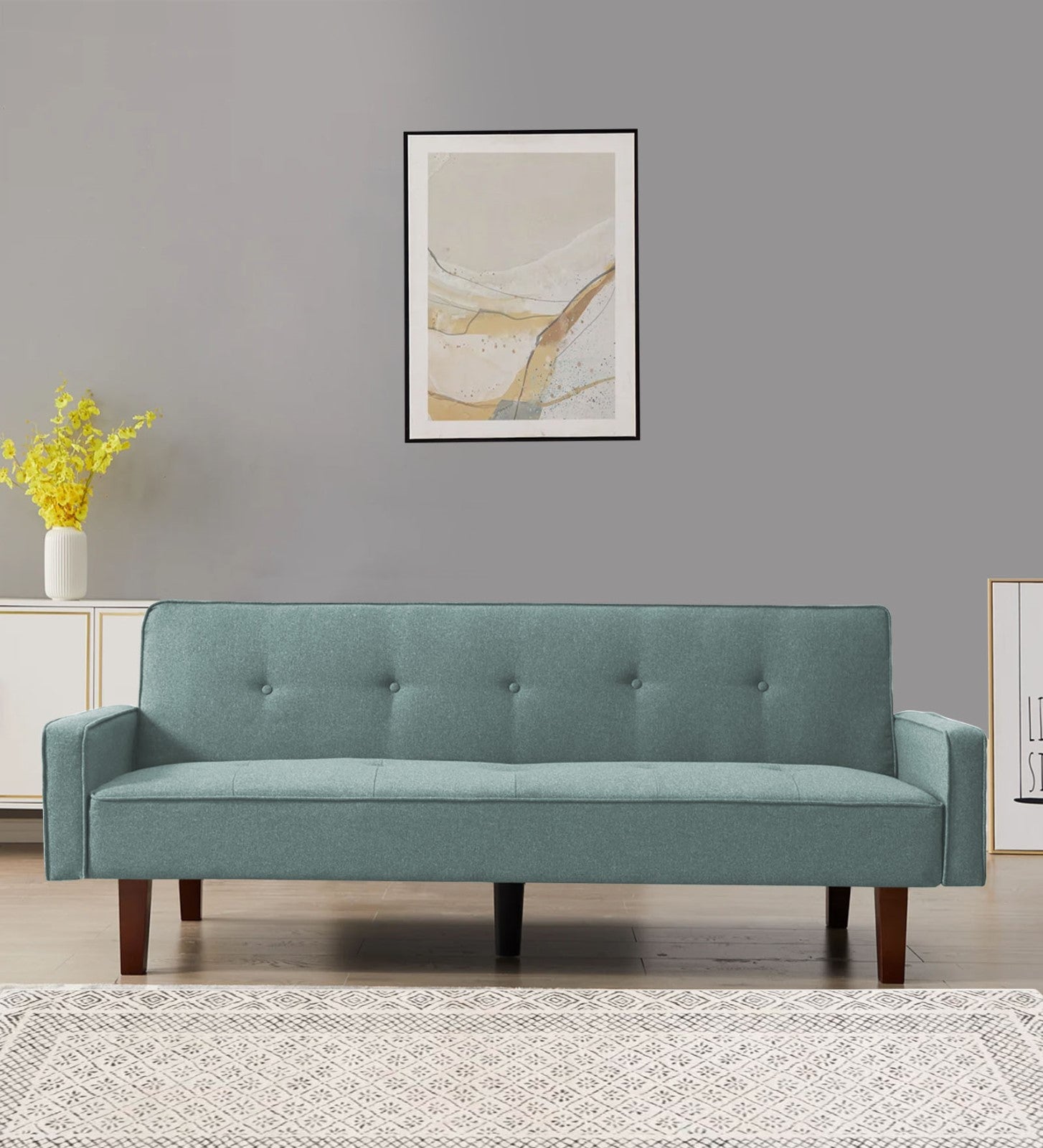 Nebia Fabric 3 Seater Convertable Sofa Cum Bed in Suka Blue Colour