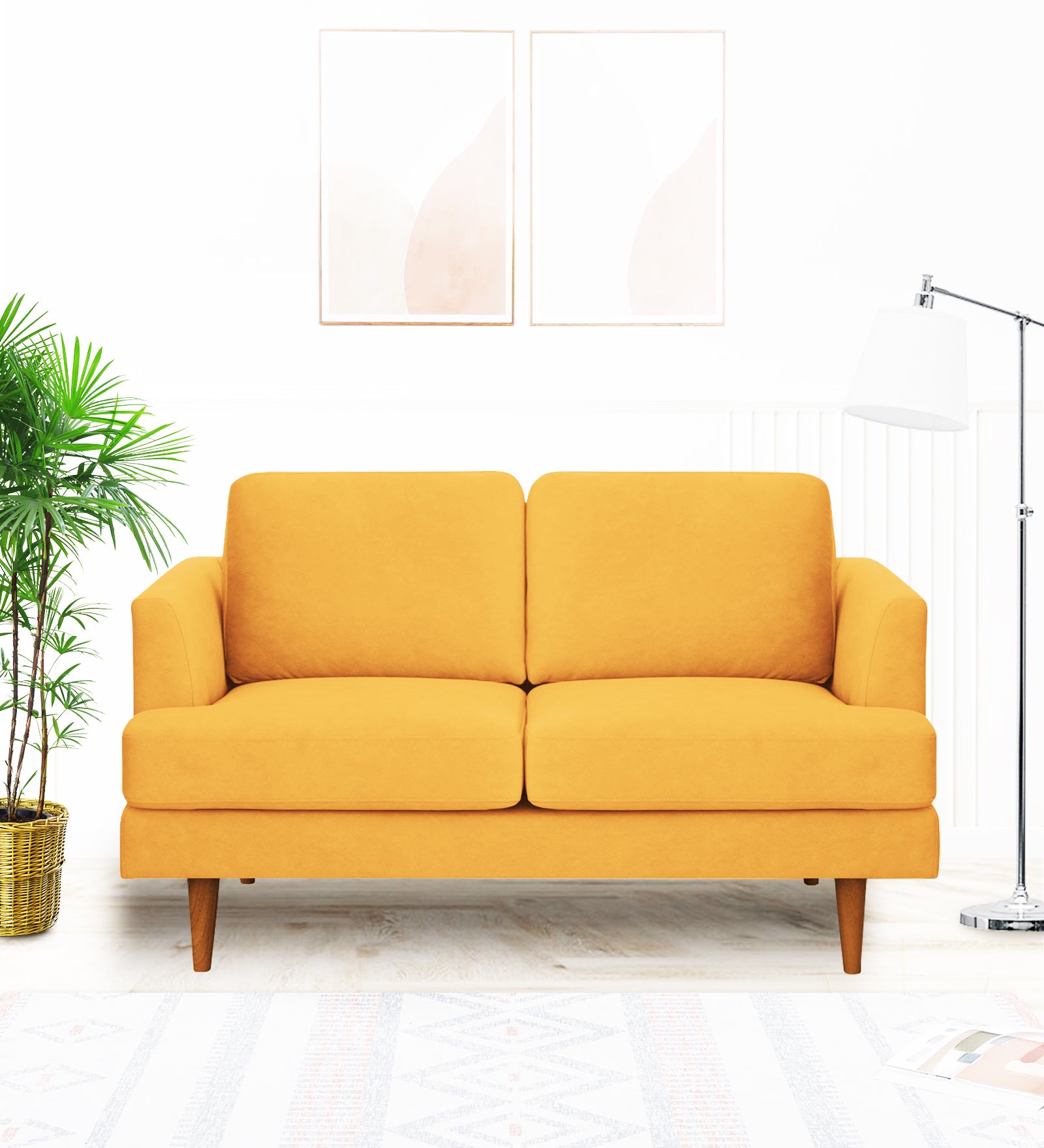 Motra Velvet 2 Seater Sofa in Turmeric yellow Colour